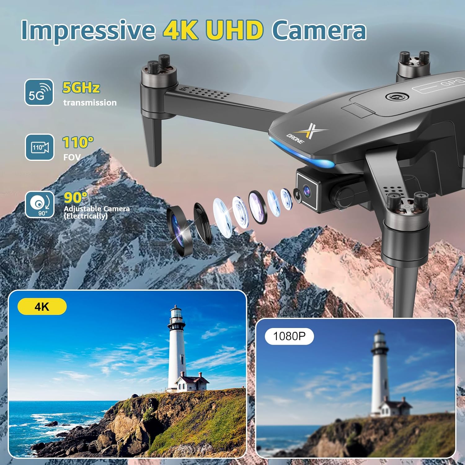 GPS Drone with 4K Camera for Adults, Brushless Motor Foldable FPV RC Quadcopter with 10000 Feet Control Range, Auto Return, Follow Me, Headless Mode, 50 Mins Long Flight for Adults, Beginner · v4