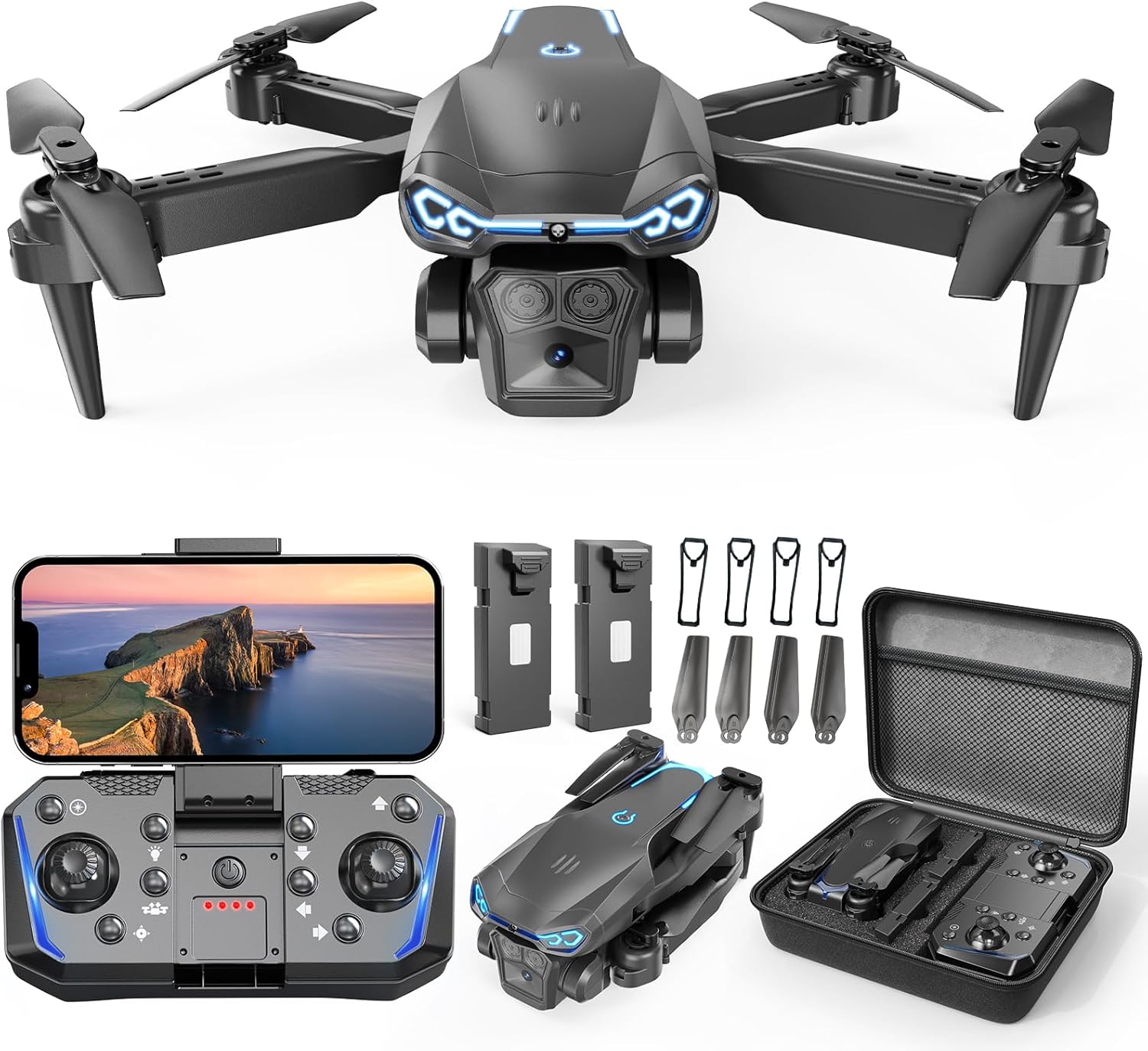 Drone con fotocamera per bambini e adulti, mini droni FPV HD 1080P con mantenimento dell'altitudine, decollo/atterraggio con un tasto, ribaltamenti 3D, regolazione della velocità, modalità senza testa, giocattoli e regali per ragazzi e ragazze, principianti