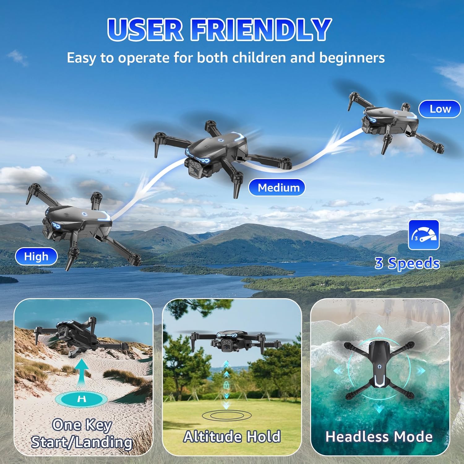 Drone with Camera for Kids  Adults, 1080P HD FPV Mini Drones with Altitude Hold, One-Key Take Off/Landing, 3D Flips, Speed Adjustment, Headless Mode, Toys Gifts for Boys Girls, Beginner · v4