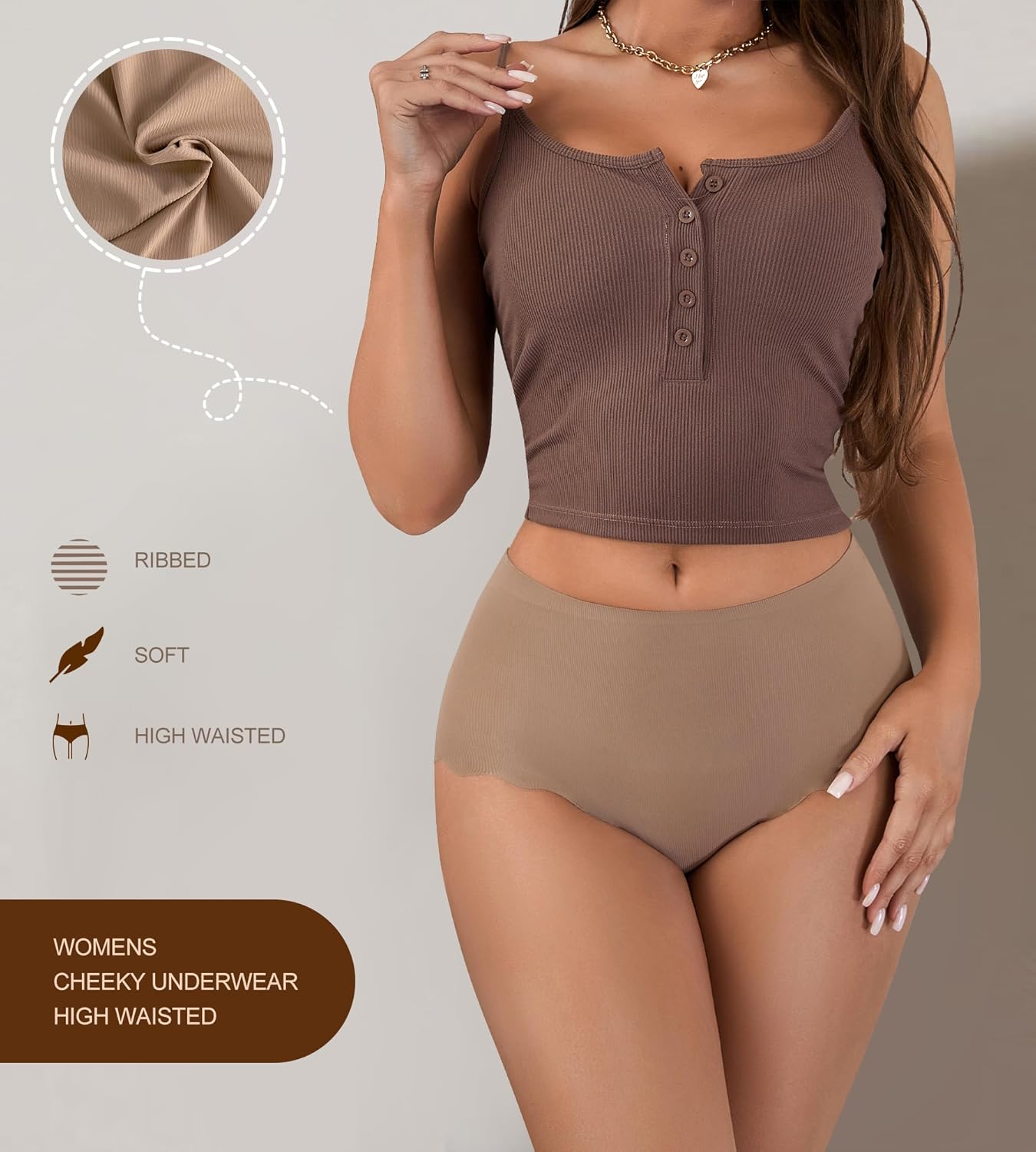 SHARICCA Celana Dalam Wanita Pinggang Tinggi Tanpa Jahitan Celana Dalam Berenda Bertepi Gelombang Celana Dalam Bikini Tanpa Tali Paket Celana Dalam Bergaris