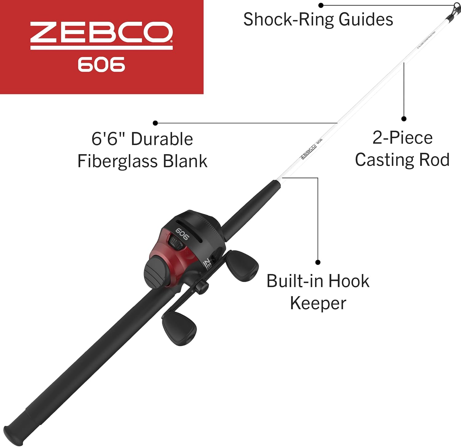 Zebco 33 Spincast and 606 Spincast Fishing Rod and Reel Combos with 6-Foot 2-Piece and 6-Foot 6-Inch 2-Piece Fiberglass Rods · v4