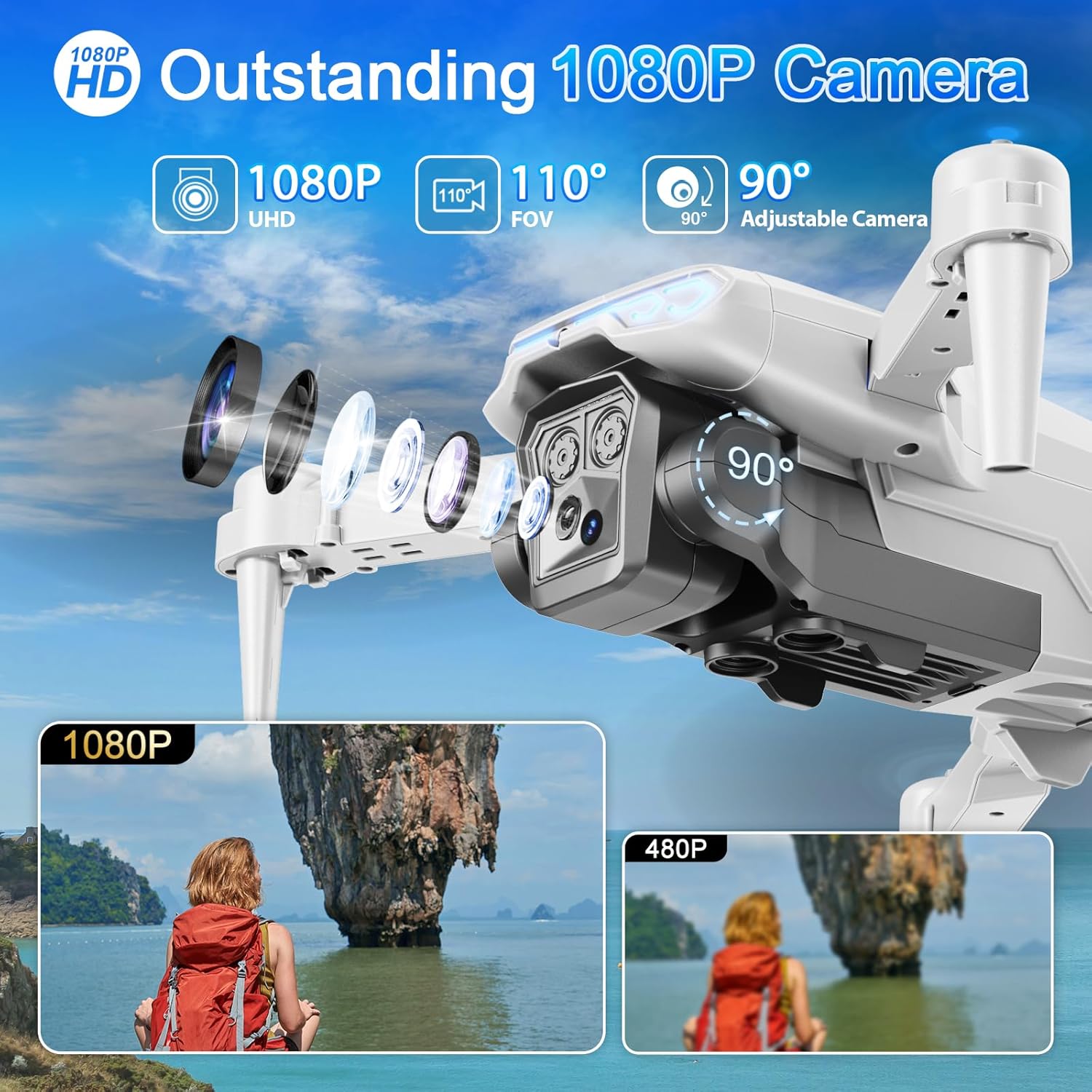 Drone with Camera 1080P HD, FPV Foldable Drone for Adults Kids, One-Key Take Off/ Landing, 3D Flips, Altitude Hold, Speed Adjustment, Headless Mode, 2 Batteries, Toys Gifts for Boys Girls, Beginner · v4