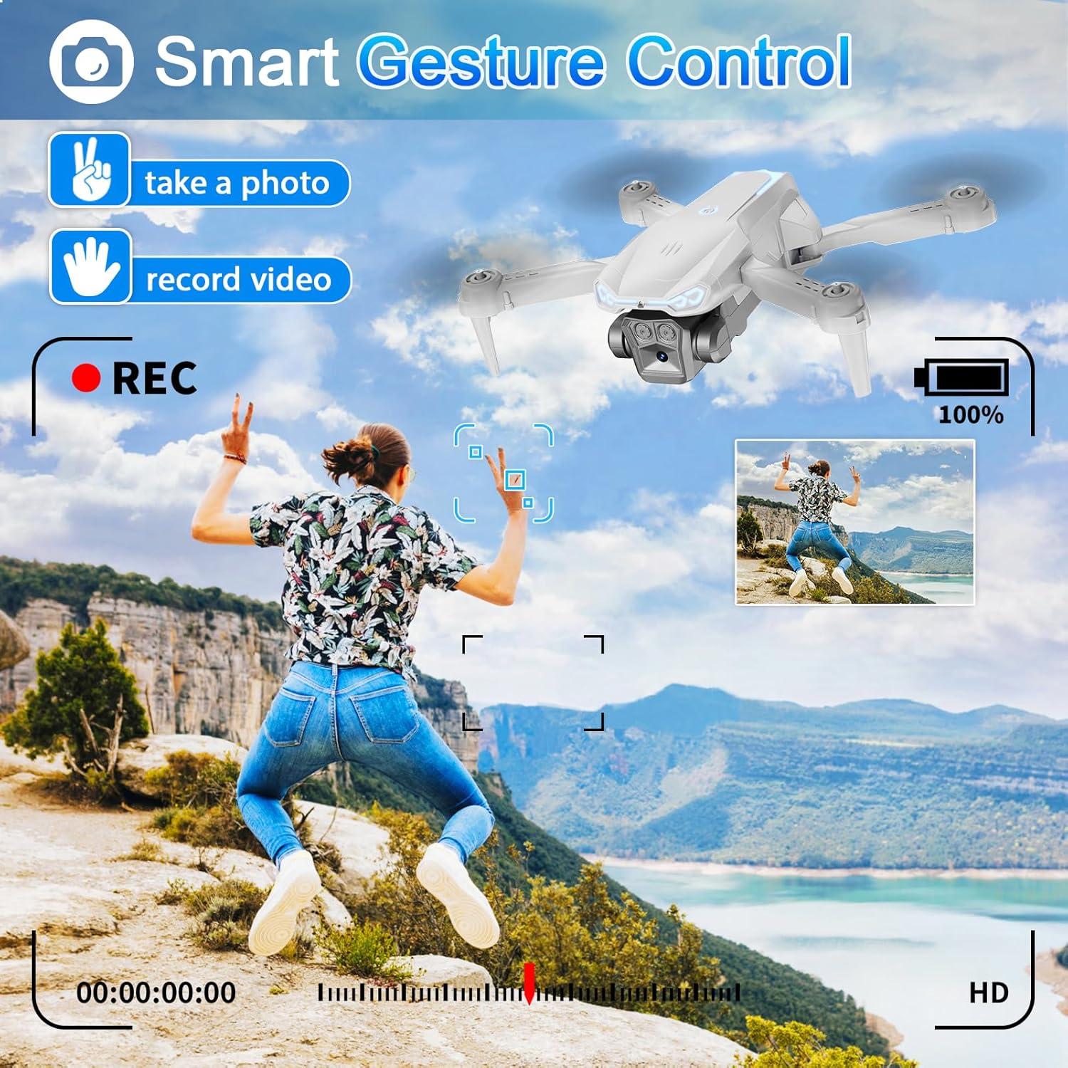 Drone with Camera 1080P HD, FPV Foldable Drone for Adults Kids, One-Key Take Off/ Landing, 3D Flips, Altitude Hold, Speed Adjustment, Headless Mode, 2 Batteries, Toys Gifts for Boys Girls, Beginner · v4
