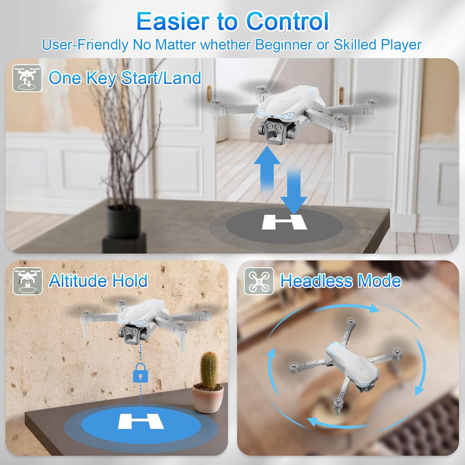 Drone with Camera 1080P HD, FPV Foldable Drone for Adults Kids, One-Key Take Off/ Landing, 3D Flips, Altitude Hold, Speed Adjustment, Headless Mode, 2 Batteries, Toys Gifts for Boys Girls, Beginner · v4