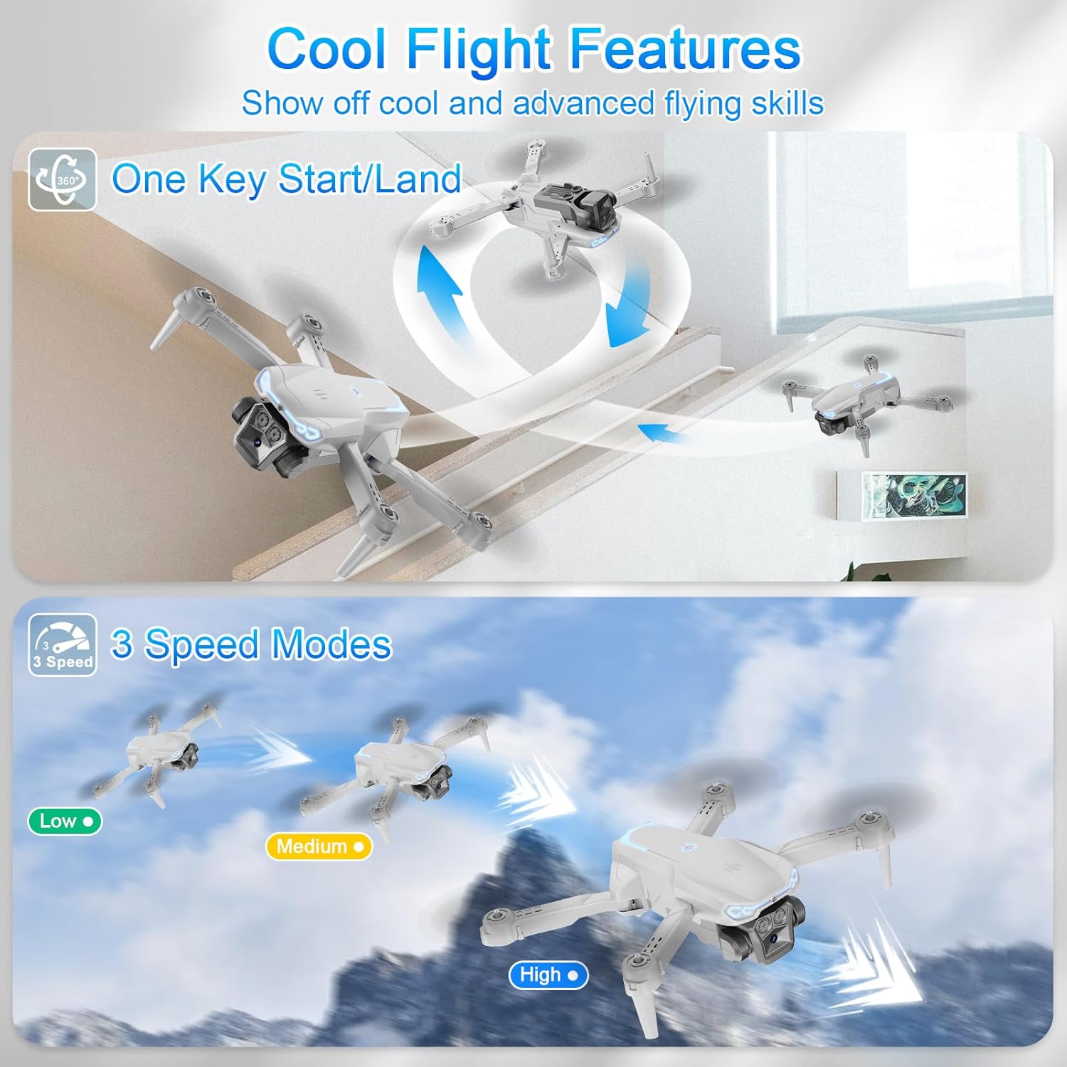 Drone with Camera 1080P HD, FPV Foldable Drone for Adults Kids, One-Key Take Off/ Landing, 3D Flips, Altitude Hold, Speed Adjustment, Headless Mode, 2 Batteries, Toys Gifts for Boys Girls, Beginner · v4