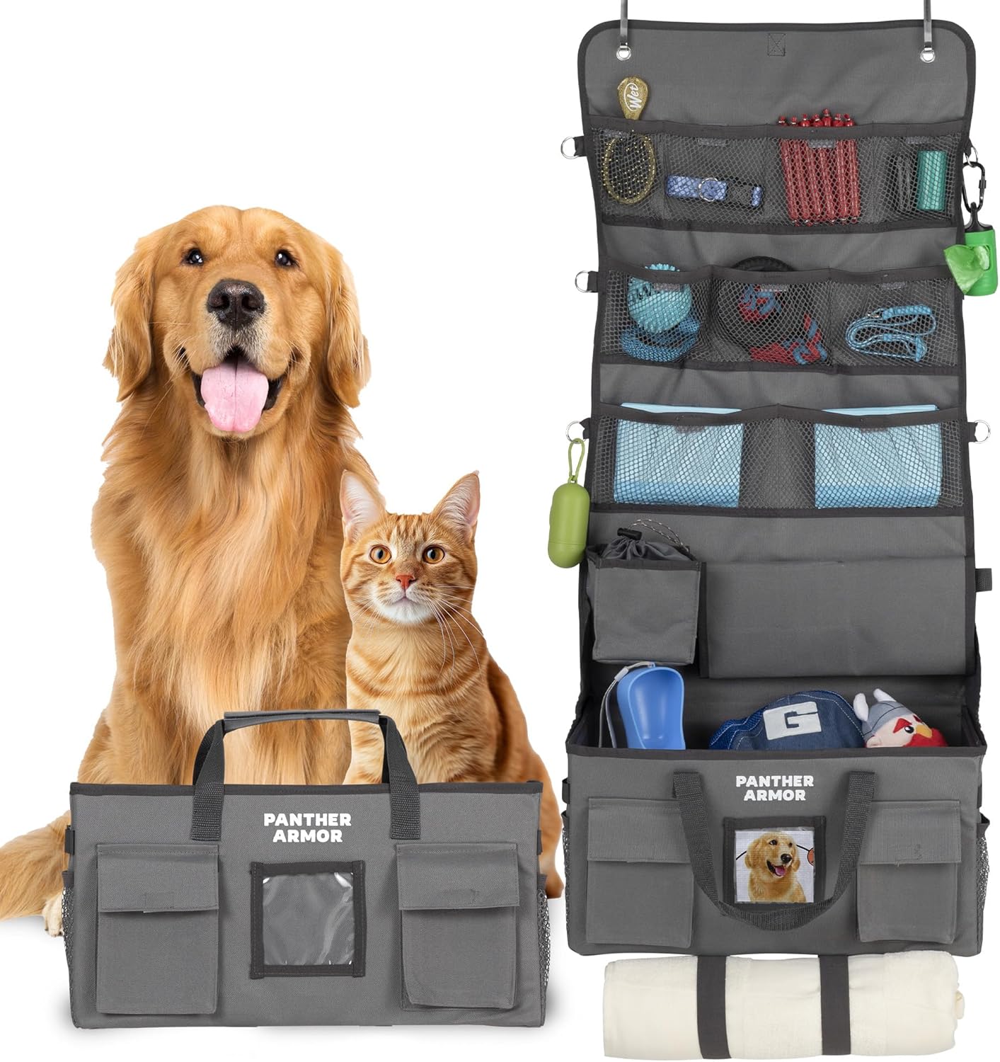 Panther Armor Over-the-Door Pet Storage Organizer,Slate Grey, Durable Dog Supply Tote, Includes Mesh Pouches and Detachable Treat Bag · v11
