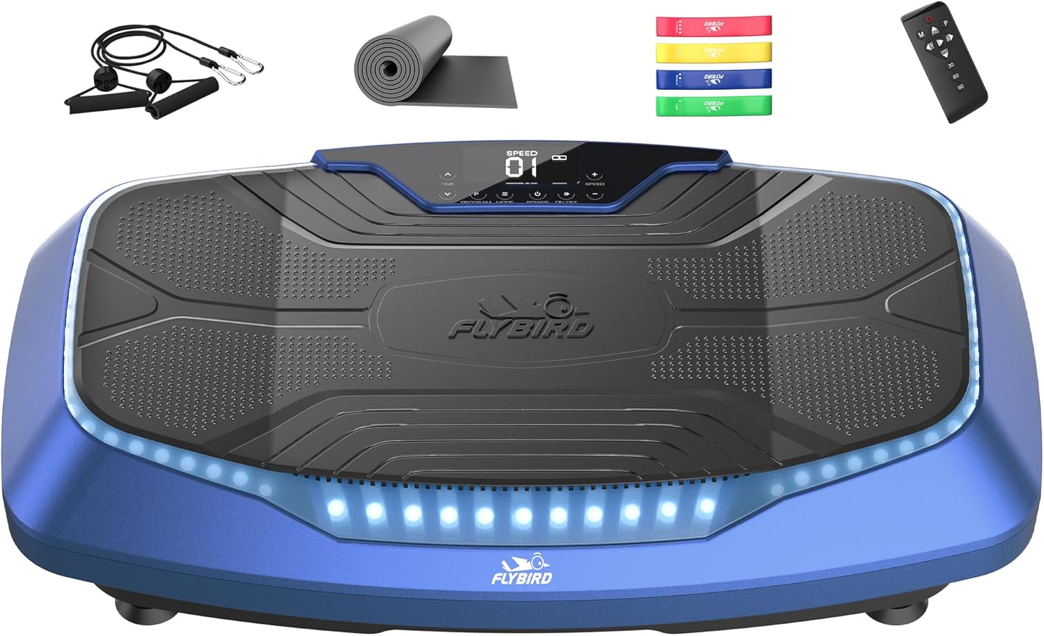 FLYBIRD 4D Vibration Plate 500 LBS Capacity, Oscillation, Linear, Pulsation Vibration Plate Exercise Machine, Triple Motors Vibration Plate for Lymphatic Drainage  Bone Density Building-Blue