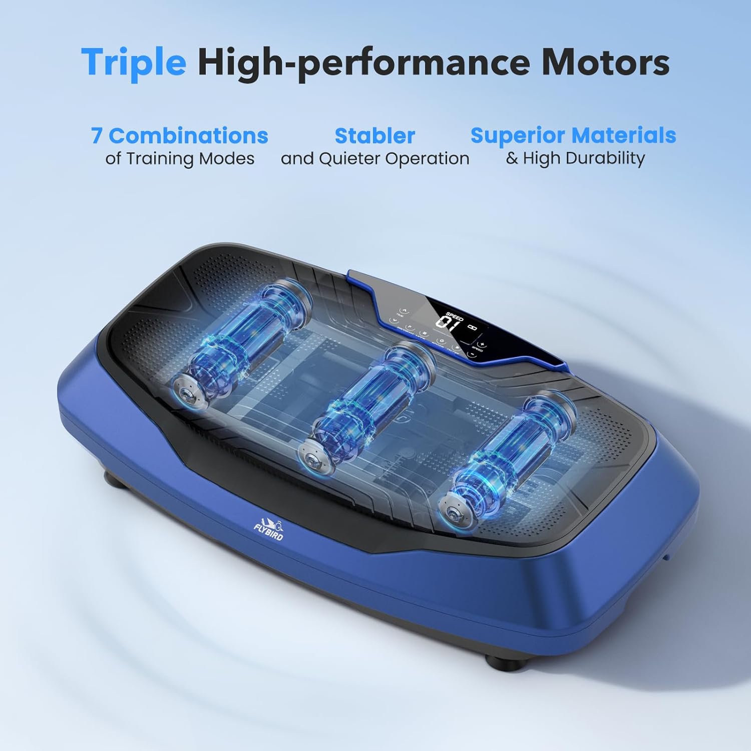 FLYBIRD 4D Vibration Plate 500 LBS Capacity, Oscillation, Linear, Pulsation Vibration Plate Exercise Machine, Triple Motors Vibration Plate for Lymphatic Drainage  Bone Density Building-Blue · v7