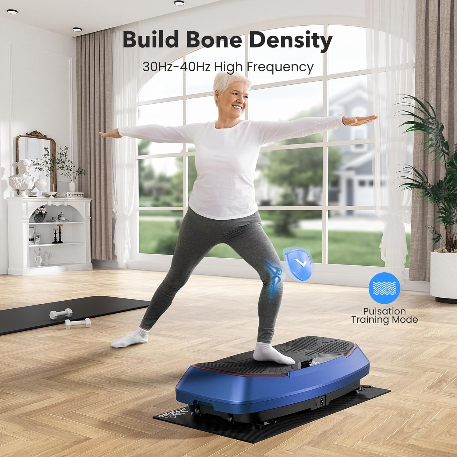 FLYBIRD 4D Vibration Plate 500 LBS Capacity, Oscillation, Linear, Pulsation Vibration Plate Exercise Machine, Triple Motors Vibration Plate for Lymphatic Drainage  Bone Density Building-Blue · v7
