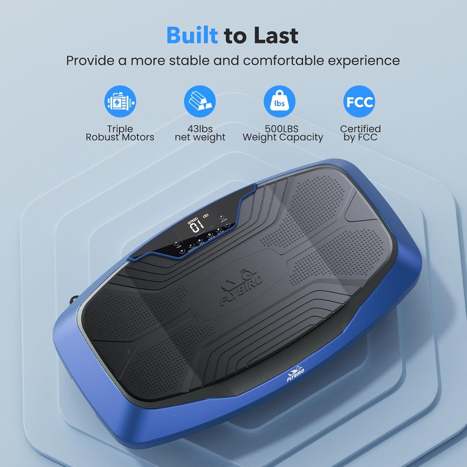 FLYBIRD 4D Vibration Plate 500 LBS Capacity, Oscillation, Linear, Pulsation Vibration Plate Exercise Machine, Triple Motors Vibration Plate for Lymphatic Drainage  Bone Density Building-Blue · v7