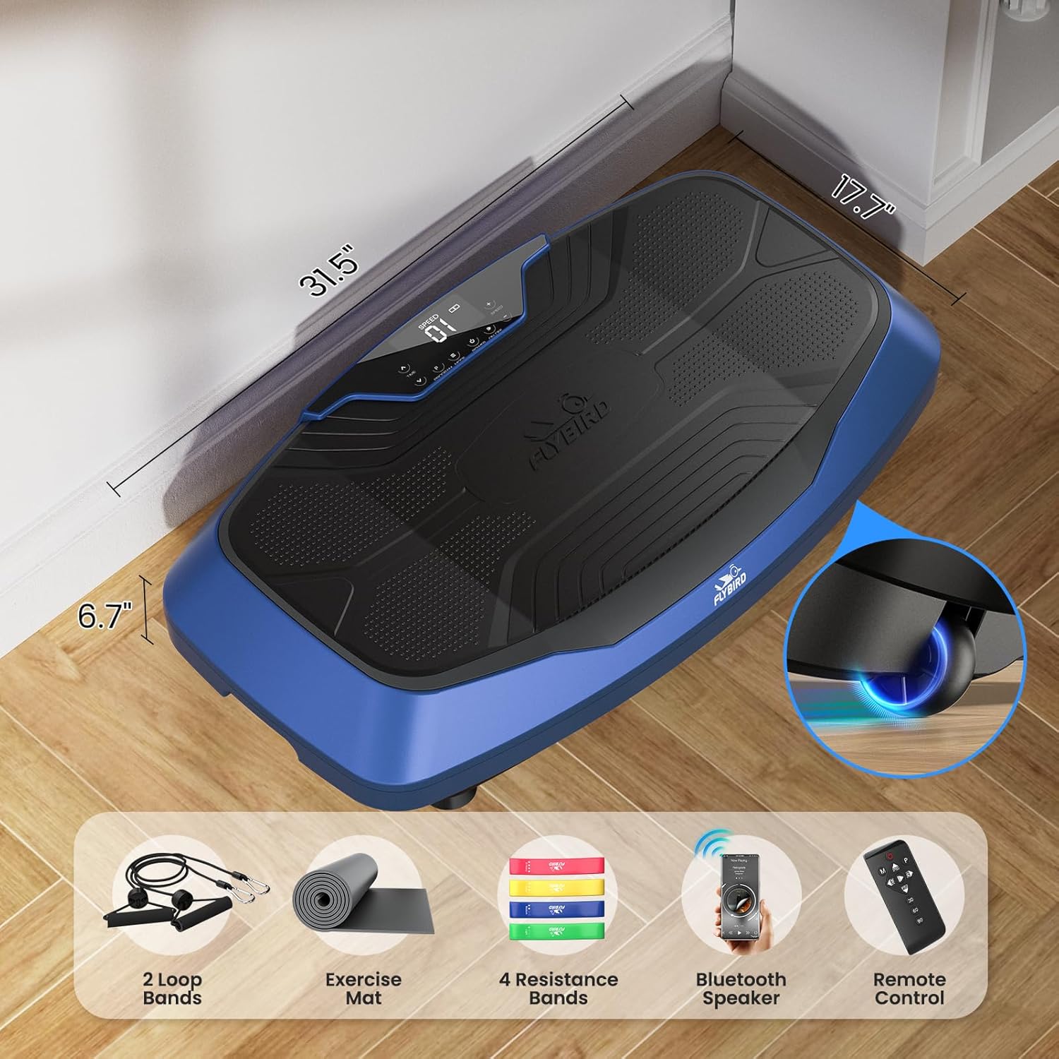 FLYBIRD 4D Vibration Plate 500 LBS Capacity, Oscillation, Linear, Pulsation Vibration Plate Exercise Machine, Triple Motors Vibration Plate for Lymphatic Drainage  Bone Density Building-Blue · v7
