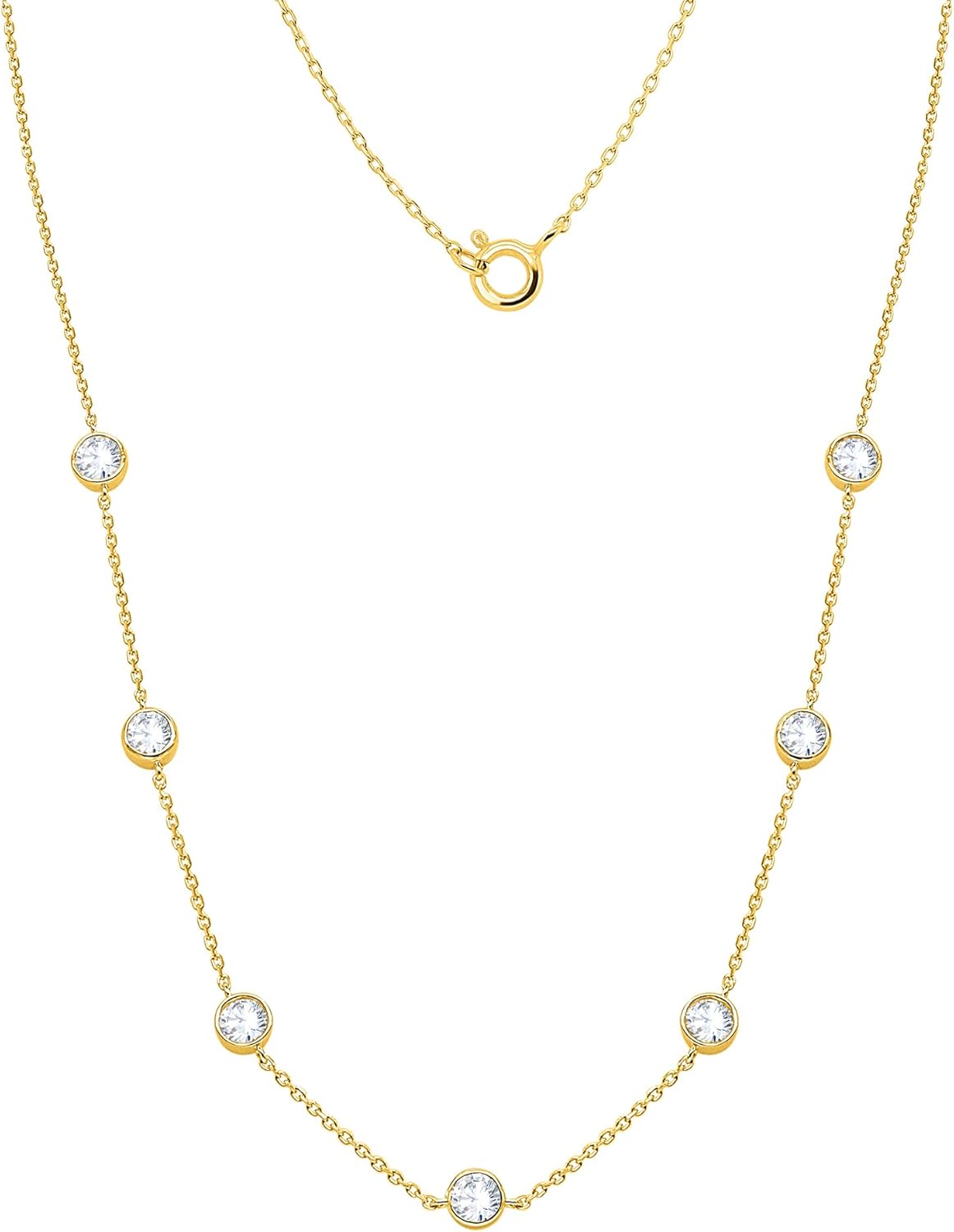 2,80cttw Station-Halskette mit rundem Lab-Grown-Diamant, Lünettenset, für Damen aus 925er-Sterlingsilber, 14-karätig vergoldet, Damenschmuck (VS1 Clarity, E-F Color), 40—18 Zoll