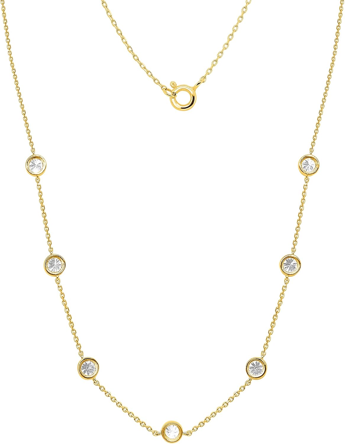 2,80cttw Station-Halskette mit rundem Lab-Grown-Diamant, Lünettenset, für Damen aus 925er-Sterlingsilber, 14-karätig vergoldet, Damenschmuck (VS1 Clarity, E-F Color), 40—18 Zoll