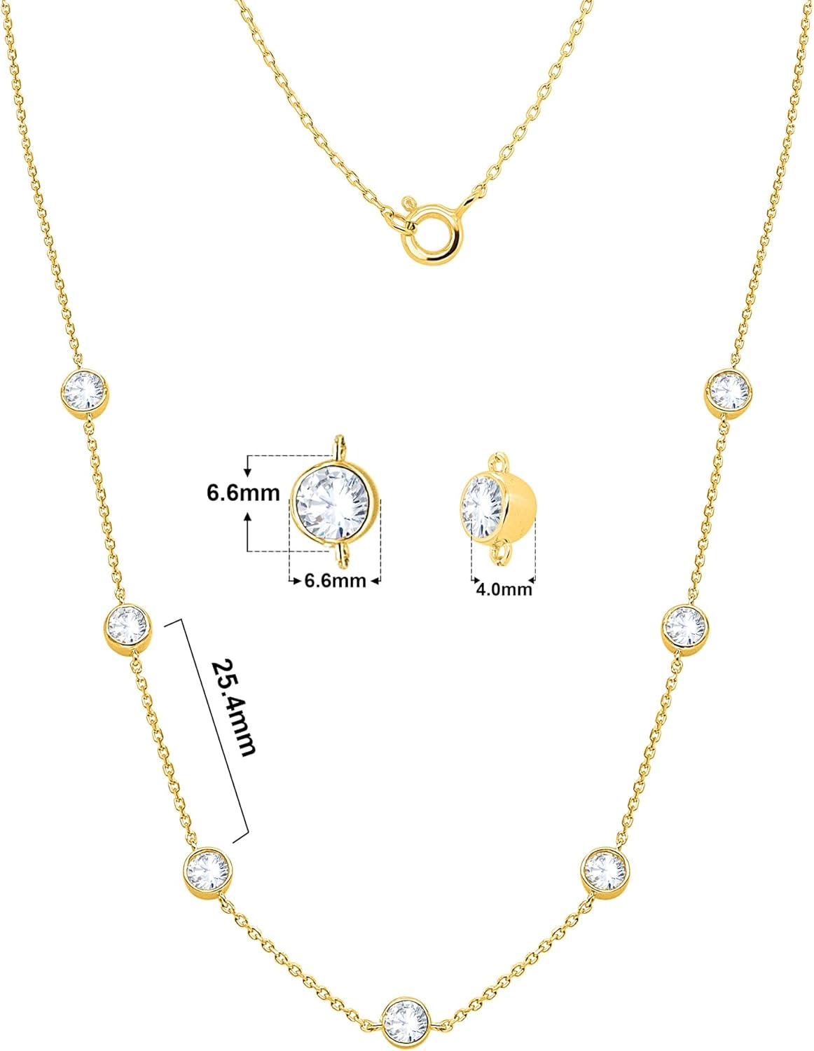 2,80cttw Station-Halskette mit rundem Lab-Grown-Diamant, Lünettenset, für Damen aus 925er-Sterlingsilber, 14-karätig vergoldet, Damenschmuck (VS1 Clarity, E-F Color), 40—18 Zoll