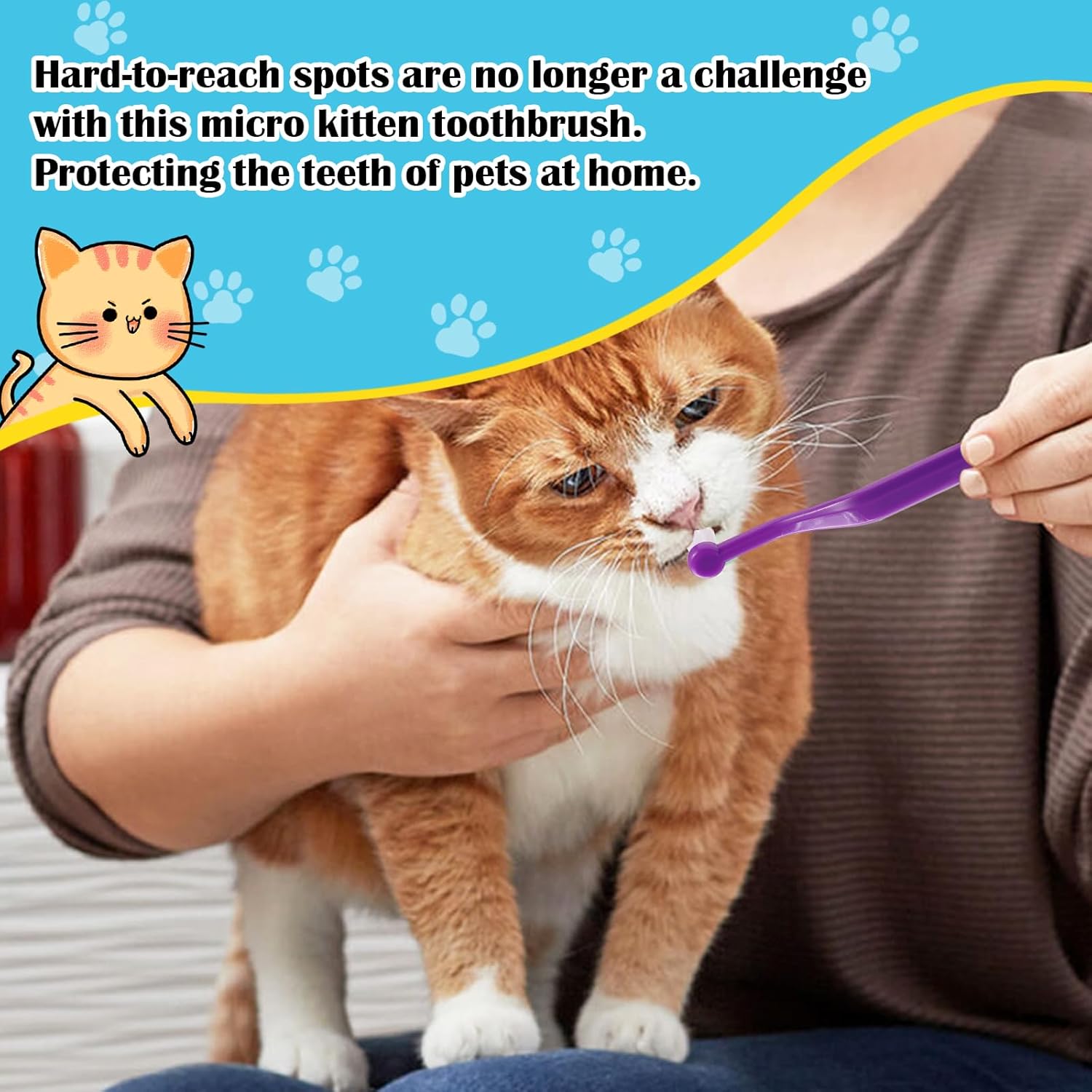6 Pcs Dual Sided Cat Toothbrush, Anti-Slip Curved Handle Cat Teeth Cleaning Brushs,Cat Dental Care Supplies,Pet Toothbrush with Micro Brush Head · v3