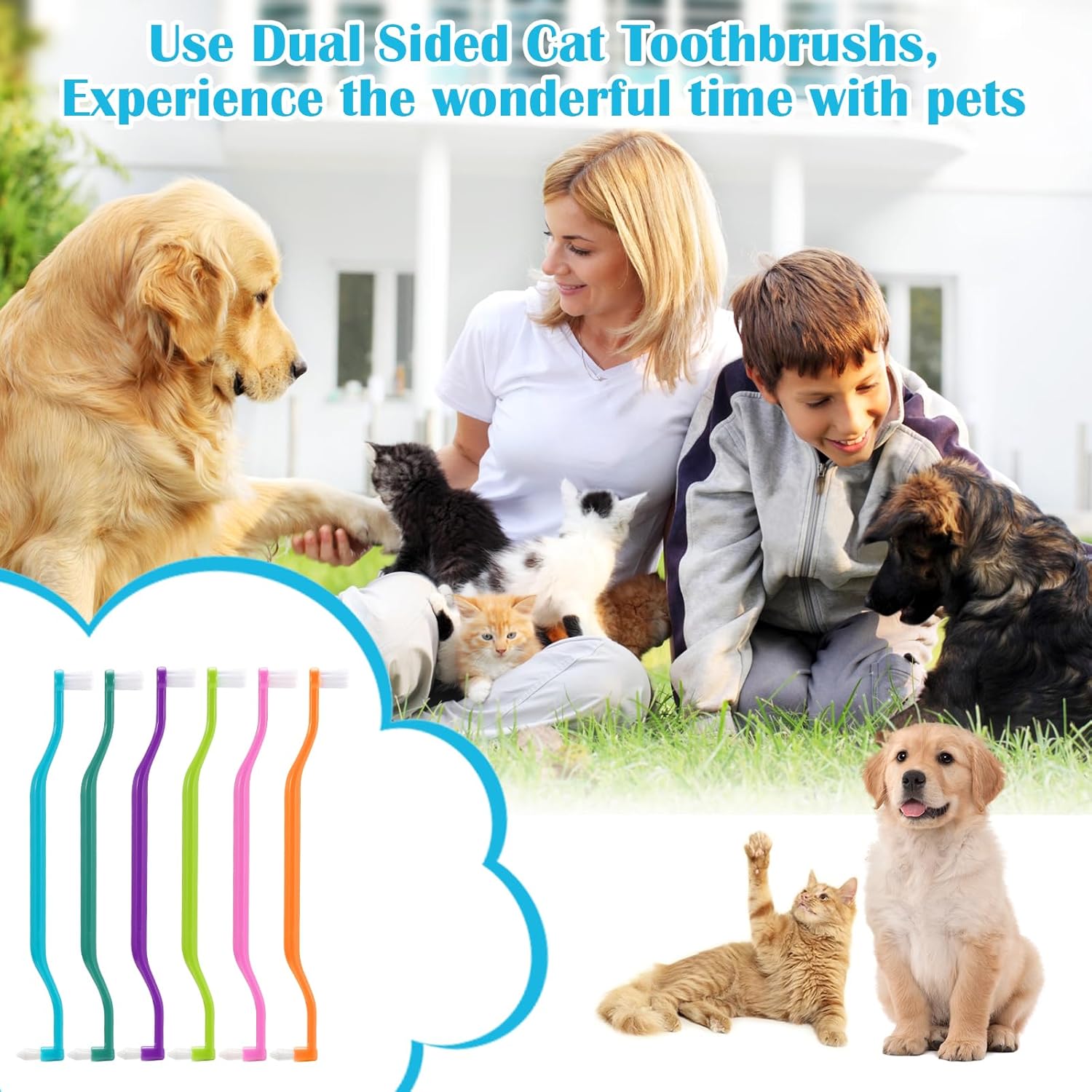 6 Pcs Dual Sided Cat Toothbrush, Anti-Slip Curved Handle Cat Teeth Cleaning Brushs,Cat Dental Care Supplies,Pet Toothbrush with Micro Brush Head · v3
