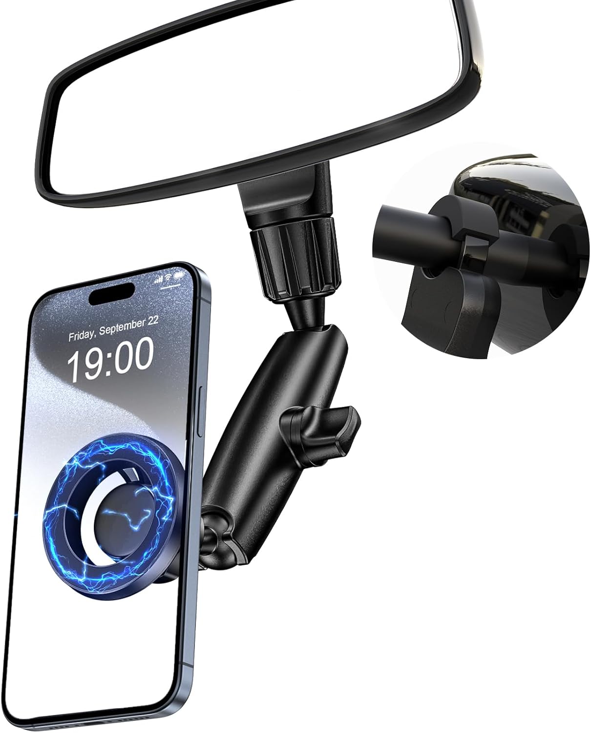 Magnetic Phone Holder for Car, Rear View Mirror Phone Holder, 360° Rotating Car Phone Holder Mount, Compatible with iPhone 15/14/13/12 Series and All Phones with Magsafe Case or Metal Ring