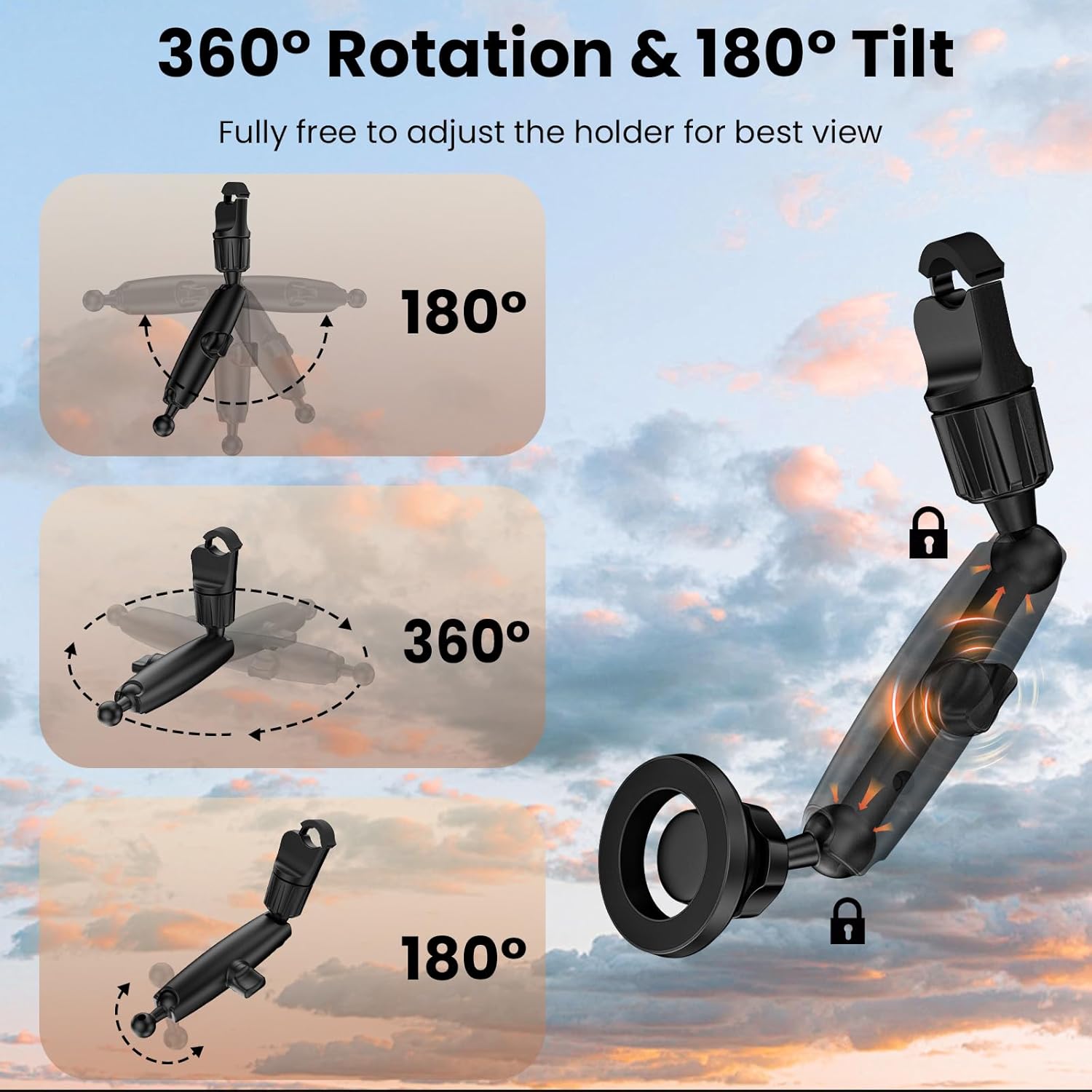 Magnetic Phone Holder for Car, Rear View Mirror Phone Holder, 360° Rotating Car Phone Holder Mount, Compatible with iPhone 15/14/13/12 Series and All Phones with Magsafe Case or Metal Ring
