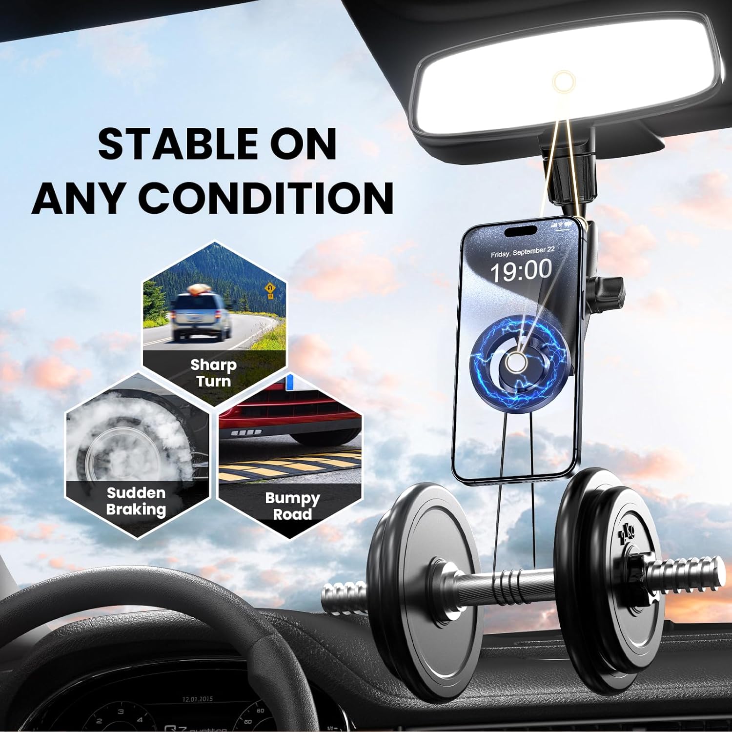 Magnetic Phone Holder for Car, Rear View Mirror Phone Holder, 360° Rotating Car Phone Holder Mount, Compatible with iPhone 15/14/13/12 Series and All Phones with Magsafe Case or Metal Ring