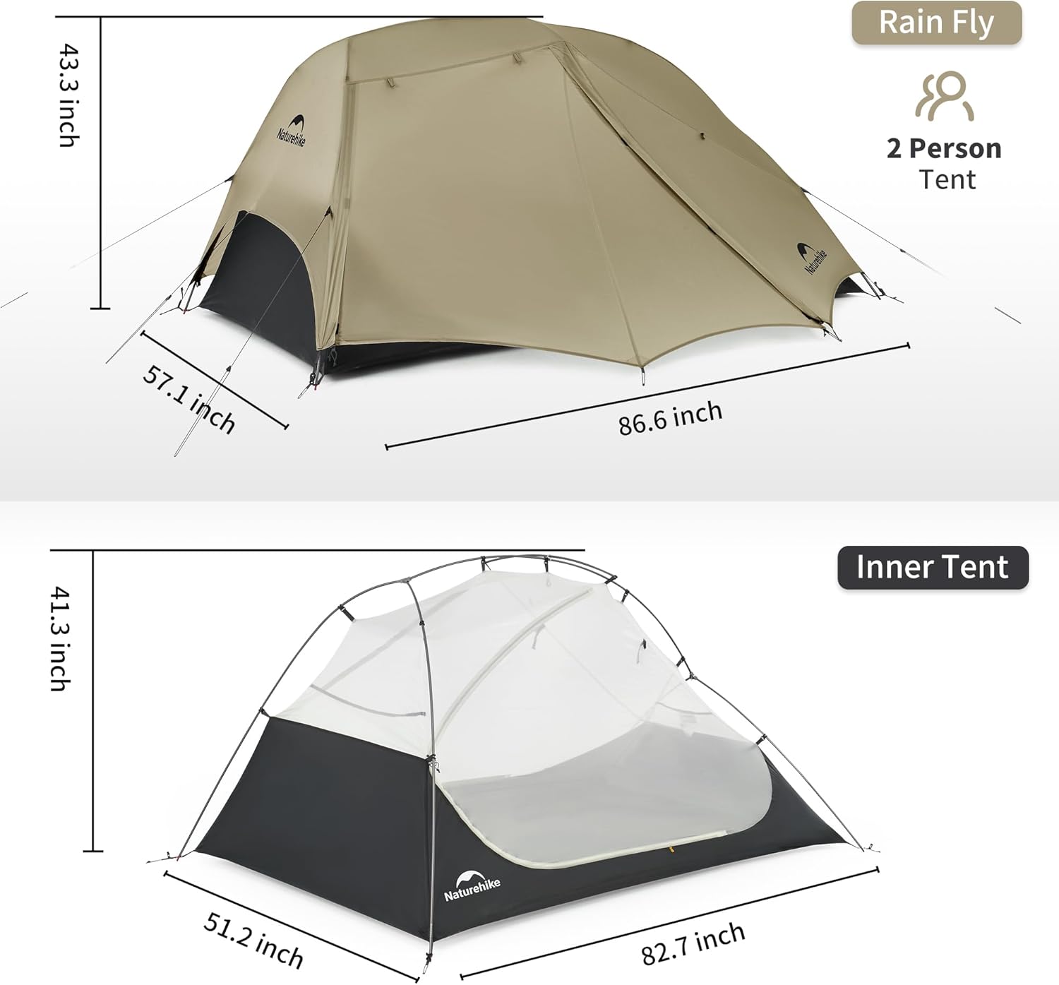 خيمة Naturehike UL Star River 2 Person Backpacking، خيمة مزدوجة الطبقات مقاومة للماء لشخصين، خيمة خفيفة الوزن لركوب الدراجات لشخصين