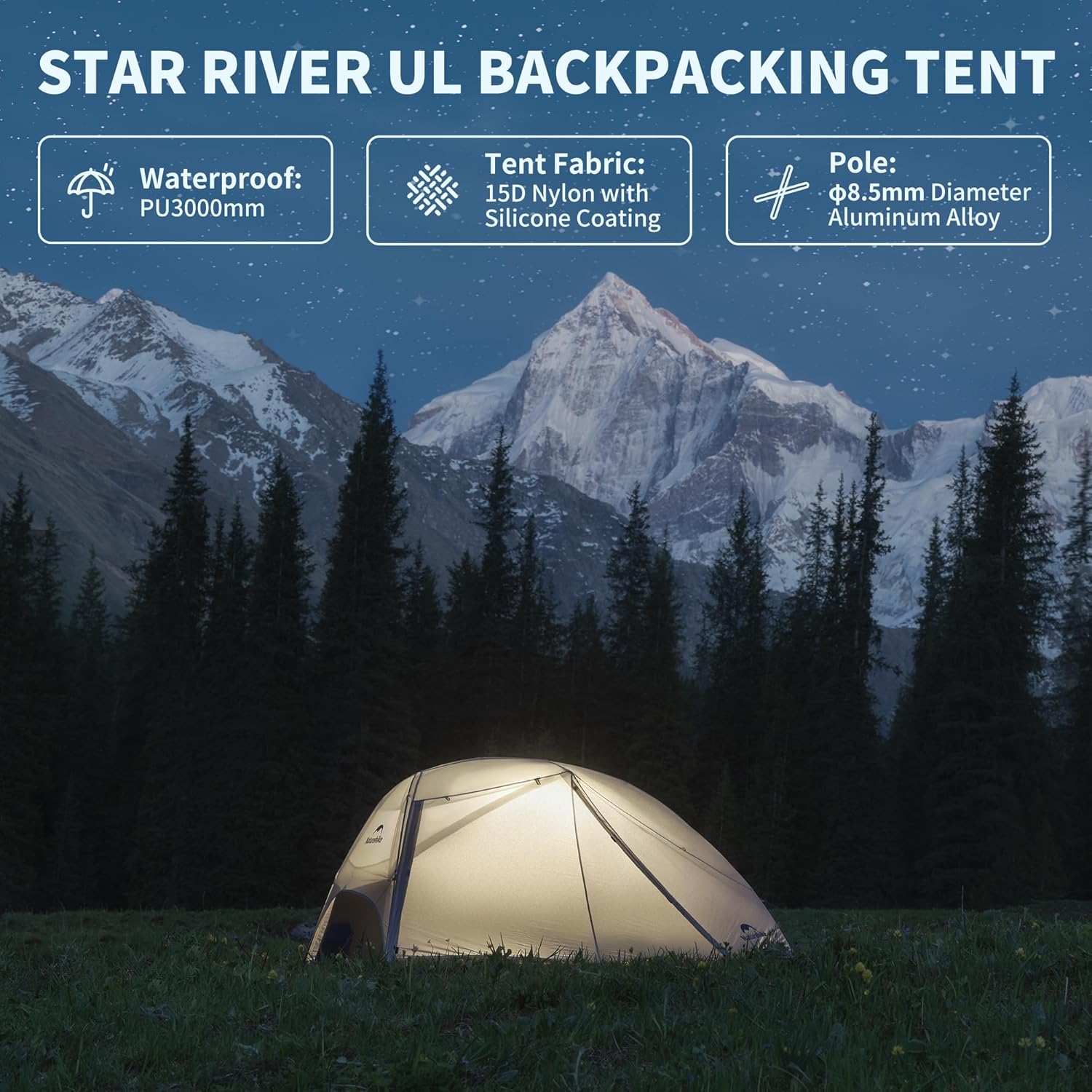 خيمة Naturehike UL Star River 2 Person Backpacking، خيمة مزدوجة الطبقات مقاومة للماء لشخصين، خيمة خفيفة الوزن لركوب الدراجات لشخصين