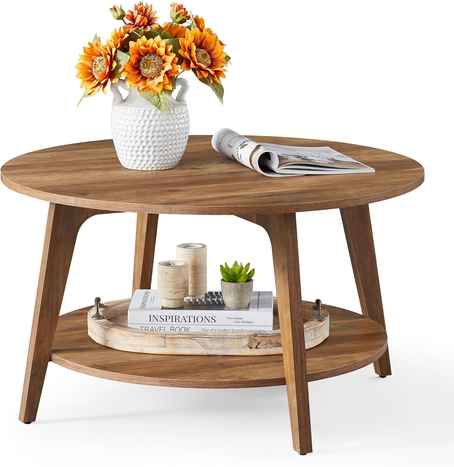 VASAGLE Round Coffee Table, 2 Tier Coffee Table with Storage, for Living Room, 31.5 x 17.7 Inches, Easy to Assemble, Honey Brown ULCT243K41 · v2