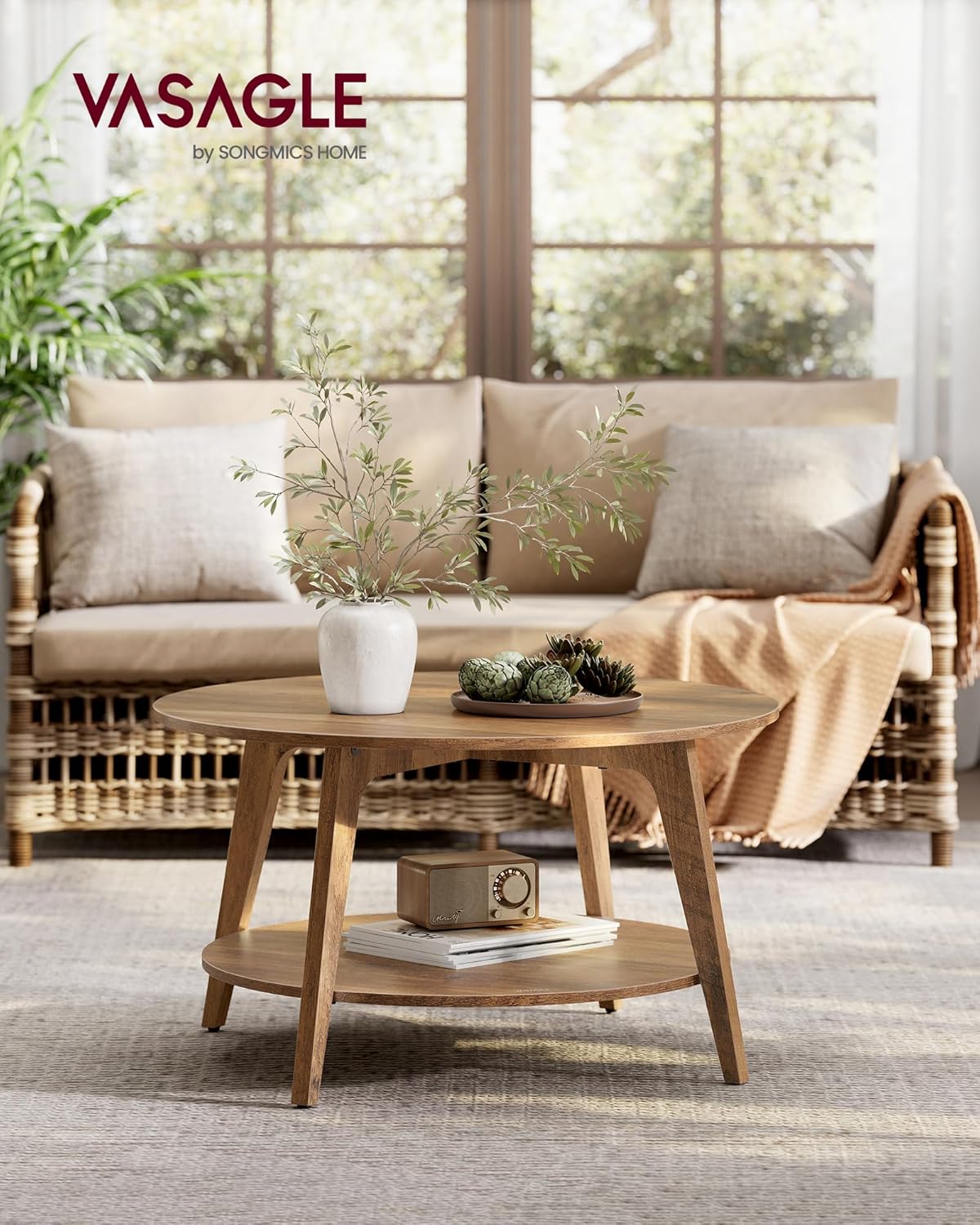 VASAGLE Round Coffee Table, 2 Tier Coffee Table with Storage, for Living Room, 31.5 x 17.7 Inches, Easy to Assemble, Honey Brown ULCT243K41 · v2