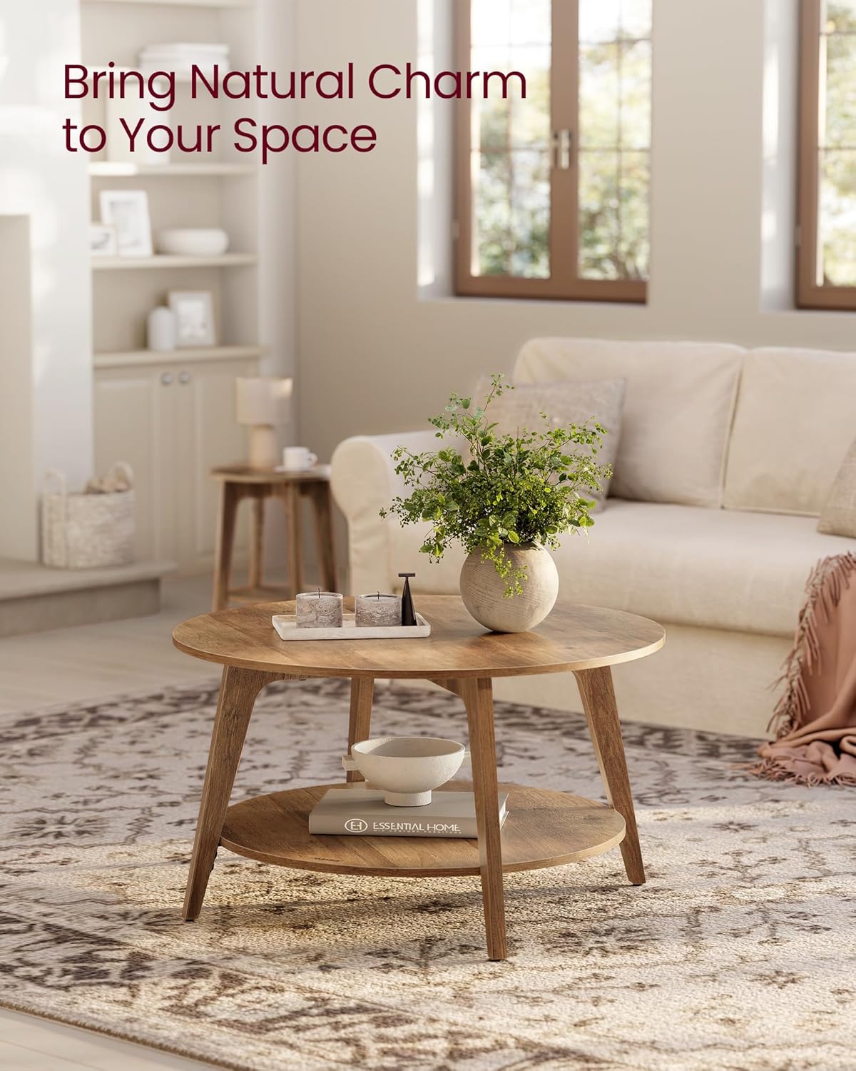 VASAGLE Round Coffee Table, 2 Tier Coffee Table with Storage, for Living Room, 31.5 x 17.7 Inches, Easy to Assemble, Honey Brown ULCT243K41 · v2