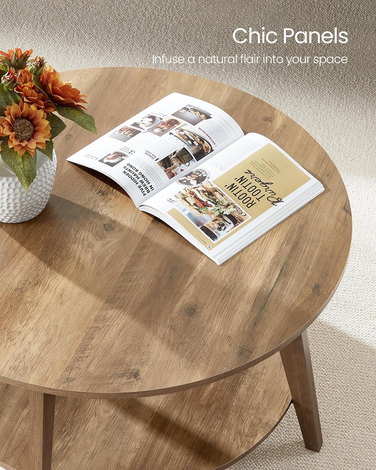 VASAGLE Round Coffee Table, 2 Tier Coffee Table with Storage, for Living Room, 31.5 x 17.7 Inches, Easy to Assemble, Honey Brown ULCT243K41 · v2