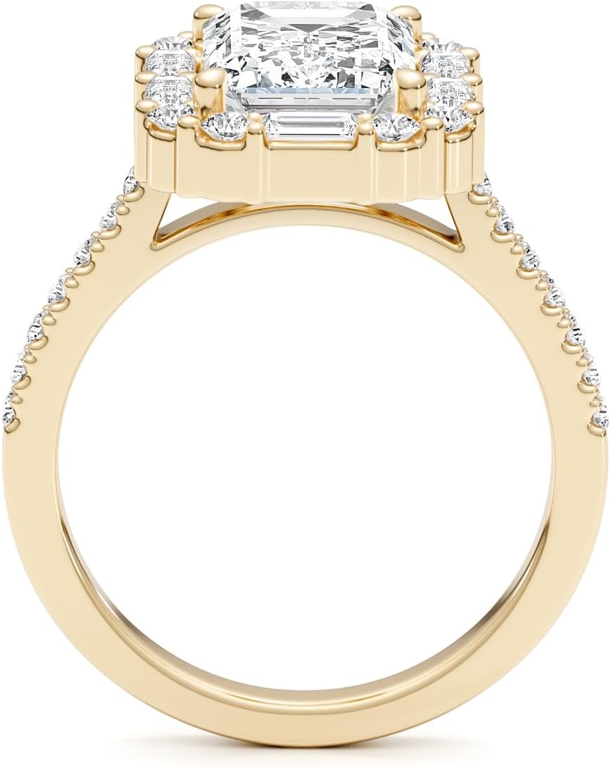 14K White/Yellow Gold Moissanite 3.15 TCW (2.5ct Center, VVS1 Clarity, D-E Color Emerald Shape) Engagement Ring With Baguette  Round Shaped Side Stones Promise Rings Gift For Her Rings For Women · v4