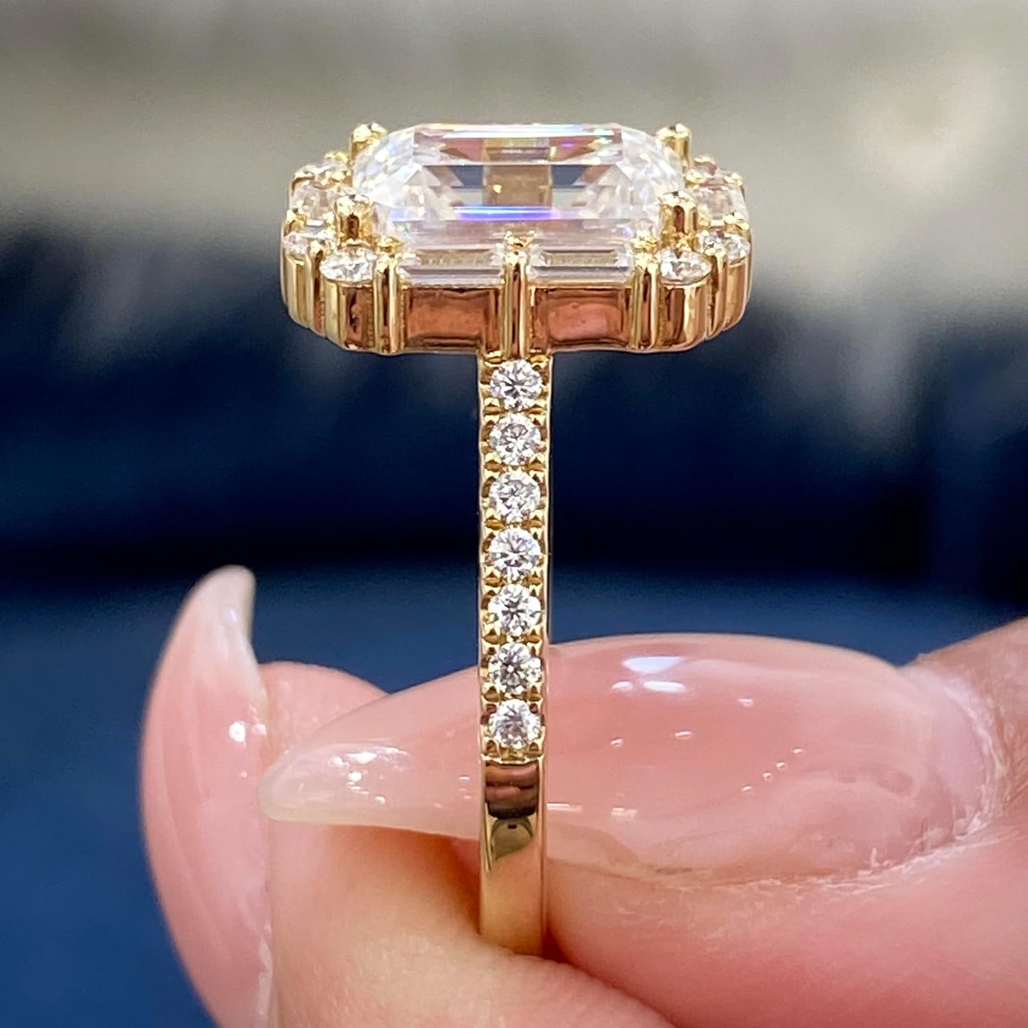 14K White/Yellow Gold Moissanite 3.15 TCW (2.5ct Center, VVS1 Clarity, D-E Color Emerald Shape) Engagement Ring With Baguette  Round Shaped Side Stones Promise Rings Gift For Her Rings For Women · v4