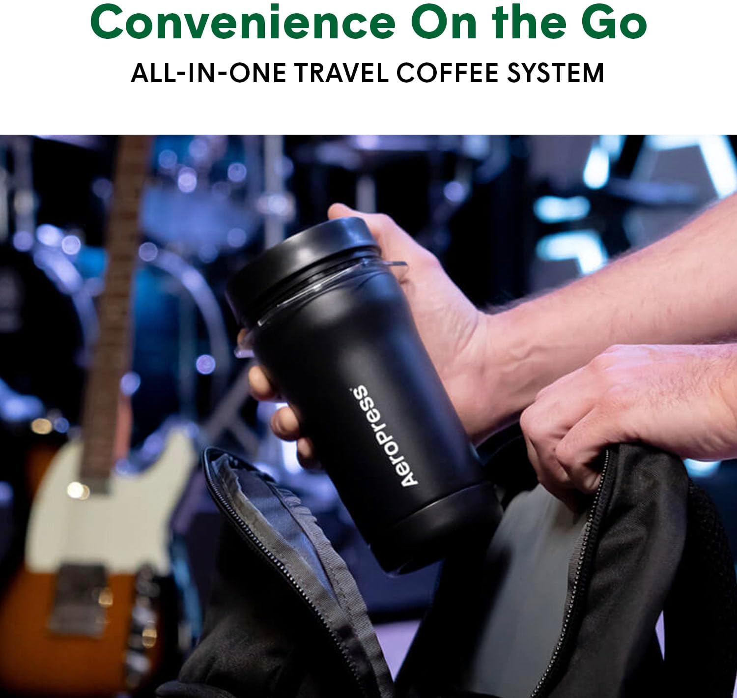 AeroPress Go Plus เครื่องชงกาแฟพกพาขนาดเล็กสำหรับการตั้งแคมป์ท่องเที่ยว - วิธีการชงแบบ 3-in-1 ผสมผสานระหว่าง French Press, Pourover, Espresso, กาแฟเข้มข้นไม่มีรสขม ชุดชงกาแฟ - สีดำ
