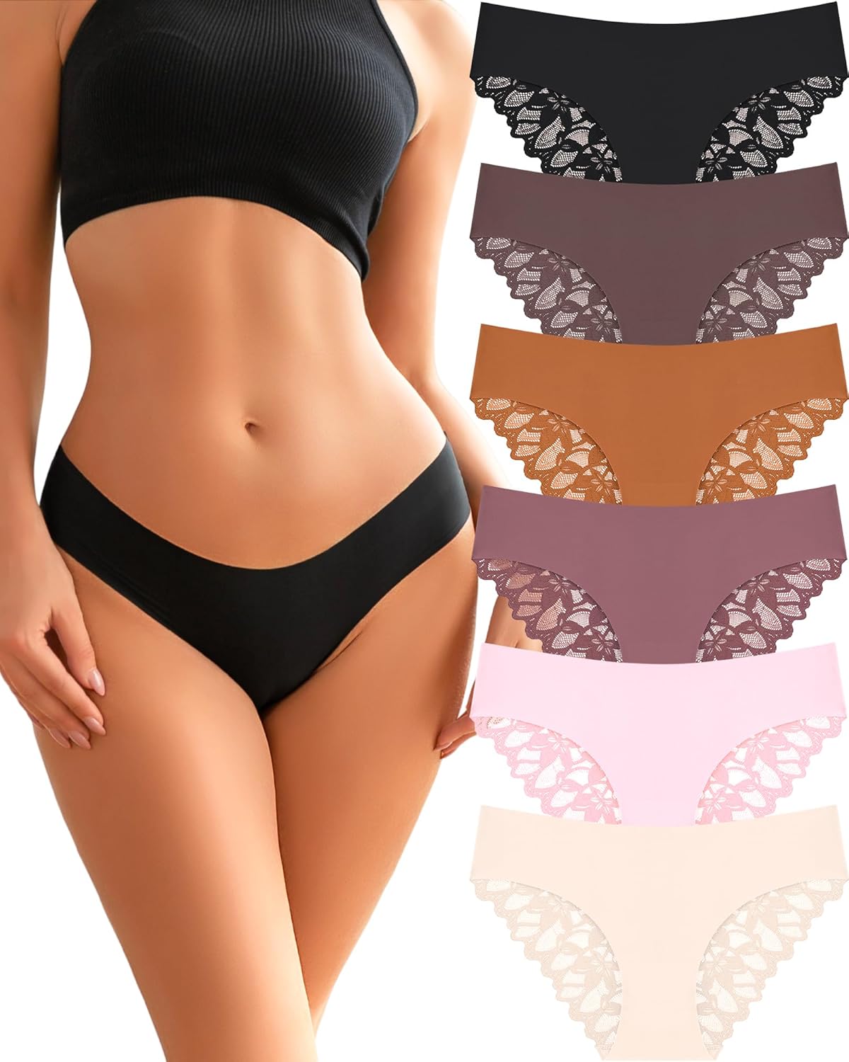 UNDER THE SEA Sexy Cheeky Underwear for Women Seamless Soft Lace Hipster No Show Ladies Bikini Womens Panties 6 Pack S-XL · v2