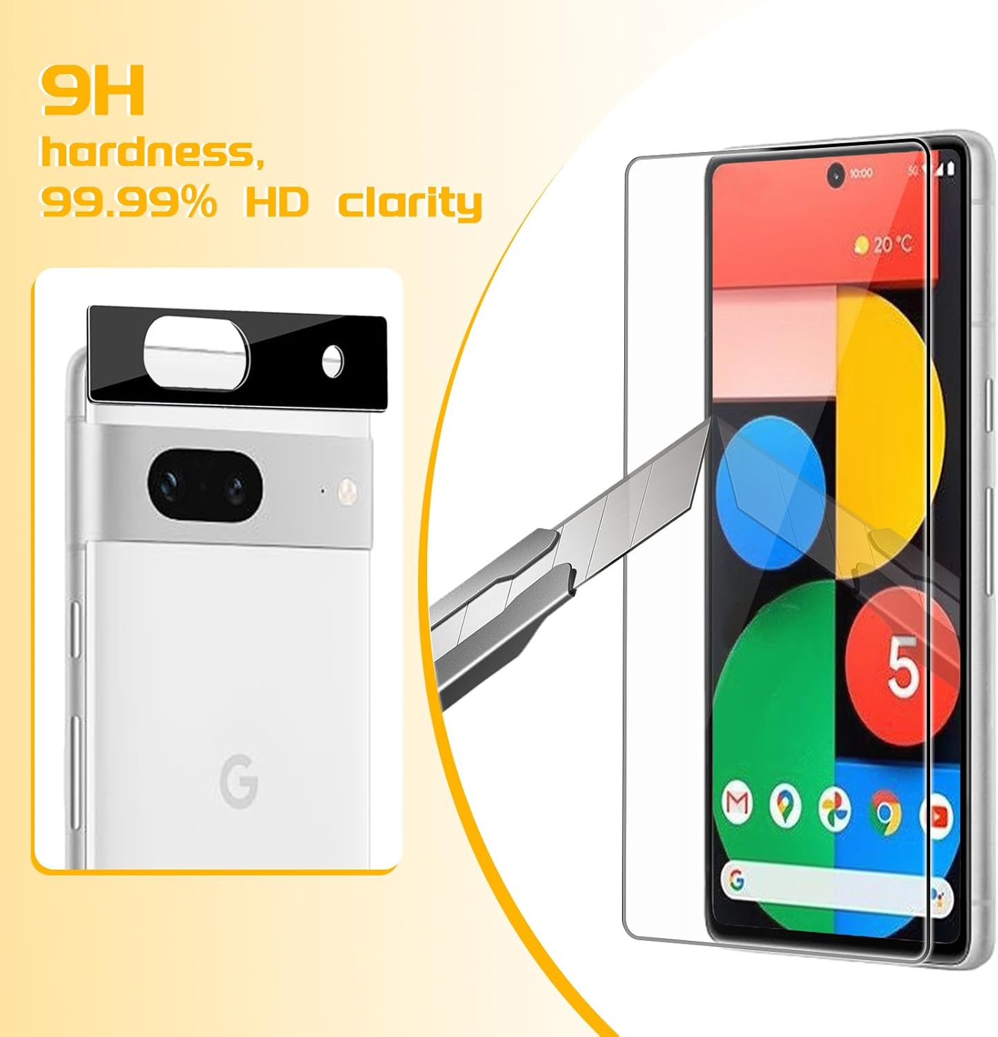 4 4 Pack Screen Protector  Phone Lens Camera Protector for Google Pixel 7, 9H Tempered Glass Cell Phone Protector, Anti-Fingerprint Phone Camera Case, Bubble Free Installation