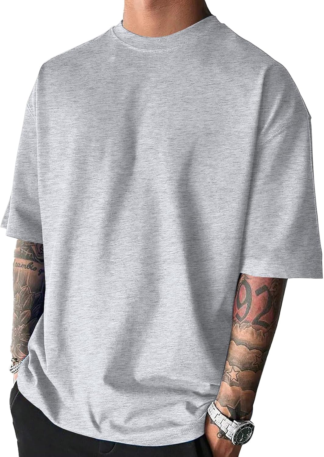 เสื้อยืดโอเวอร์ไซส์แฟชั่นสำหรับผู้ชาย เสื้อยืดออกกำลังกายแขนสั้น เสื้อยืดคอกลมเนื้อผ้าเบาสบาย