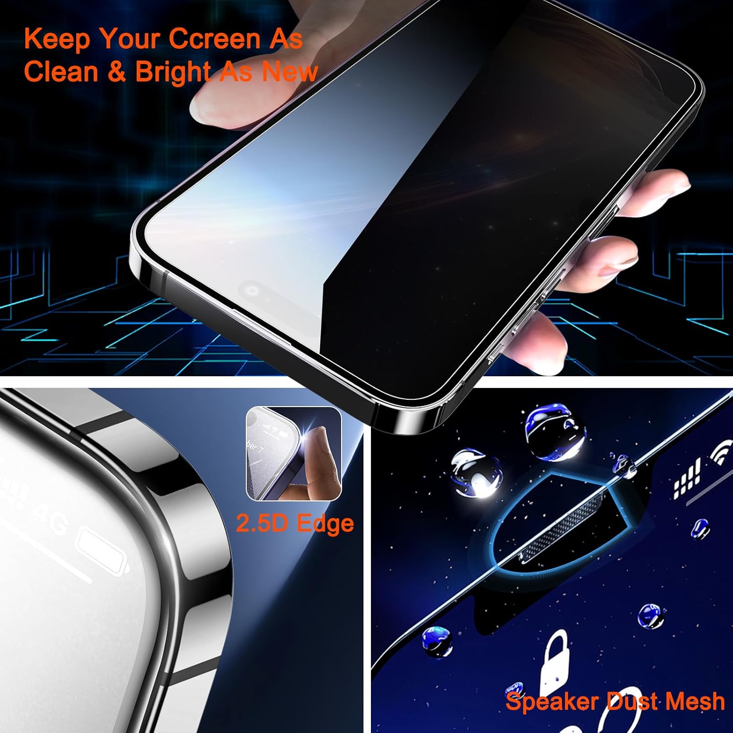 SIBEITU 2-Pack for iPhone 15 Pro Max Screen Protector, [Auto Alignment Kit] 6.7 Inch HD Clear Tempered Glass Film, 9H Hardness Anti Scratch Auto Dust Removal Installation Protector, Sensitive Touch
