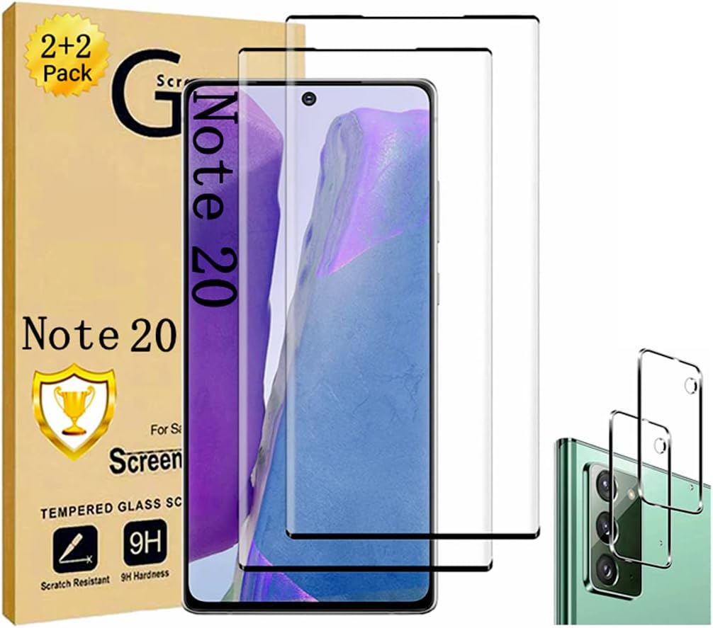 Protecteur d'écran pour Galaxy Note 20, film de protection d'écran en verre trempé Note 20【Lot de 2】Lot de 2 protecteurs d'objectif pour appareil photo, verre 3D, dureté 9H, protecteur d'écran en verre trempé pour Samsung Galaxy Note 20