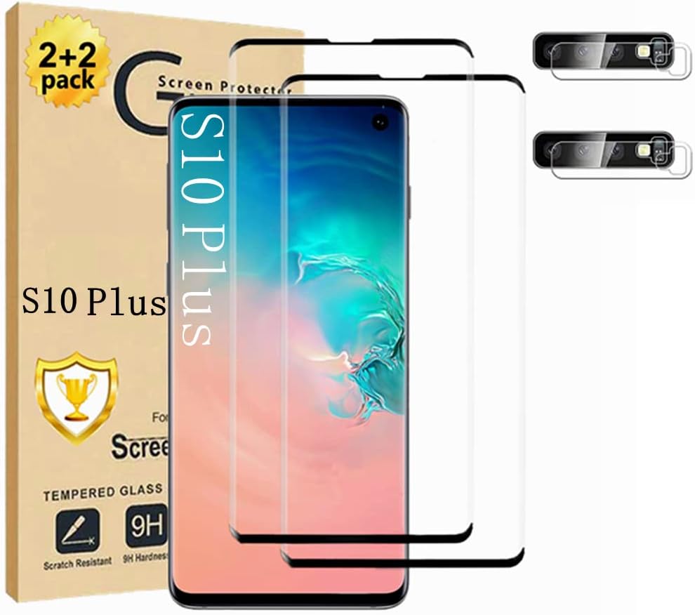 Galaxy S10 Plus Screen Protector, 2 Pack Tempered Glass Screen Protector【2 2 Pack】2 Pack Camera Lens Protector, 3D Glass 9H Hardness Tempered Glass Screen Protector for Samsung Galaxy S10  Plus