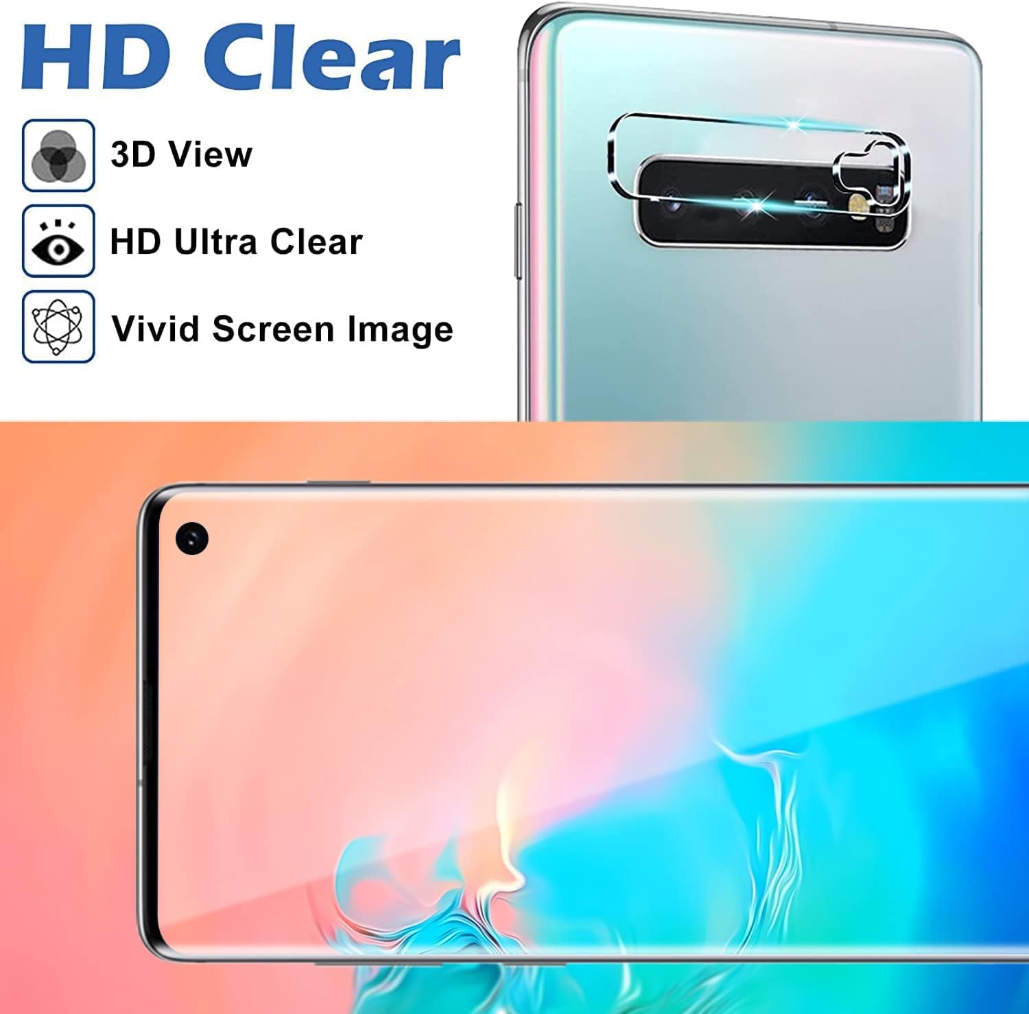 Galaxy S10 Plus Screen Protector, 2 Pack Tempered Glass Screen Protector【2 2 Pack】2 Pack Camera Lens Protector, 3D Glass 9H Hardness Tempered Glass Screen Protector for Samsung Galaxy S10  Plus
