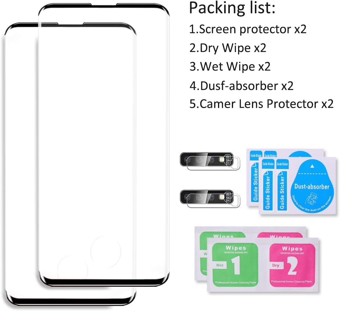 Galaxy S10 Plus Screen Protector, 2 Pack Tempered Glass Screen Protector【2 2 Pack】2 Pack Camera Lens Protector, 3D Glass 9H Hardness Tempered Glass Screen Protector for Samsung Galaxy S10  Plus