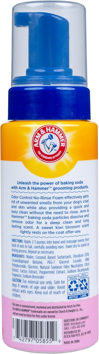 Arm Hammer โฟมขจัดกลิ่นสำหรับสัตว์เลี้ยงแบบไม่ต้องล้างออกพร้อมเบกกิ้งโซดา กลิ่นกีวีบลอสซัม ขนาด 8 ออนซ์ โฟมขจัดกลิ่นที่ดีที่สุดสำหรับสุนัขและลูกสุนัข สเปรย์ดับกลิ่นสุนัขแบบไม่ต้องใช้น้ำจากเบกกิ้งโซดา Arm and Hammer