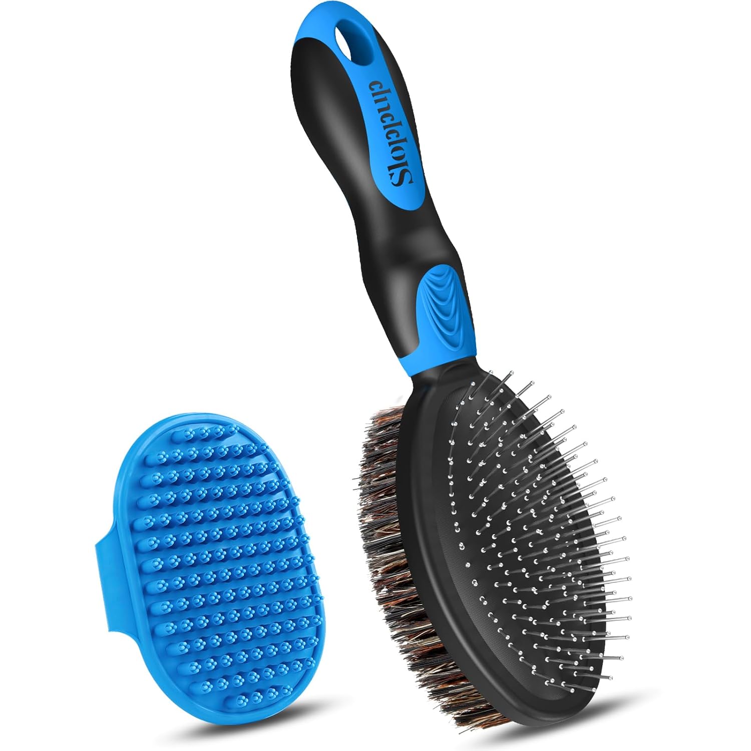 2PCS Dog Grooming Tools - Double-Sided Bath Brush for Shedding and Bathing, Suitable for Short/Long Haired Dogs, Premium Pet Supplies (Black Blue) · v2