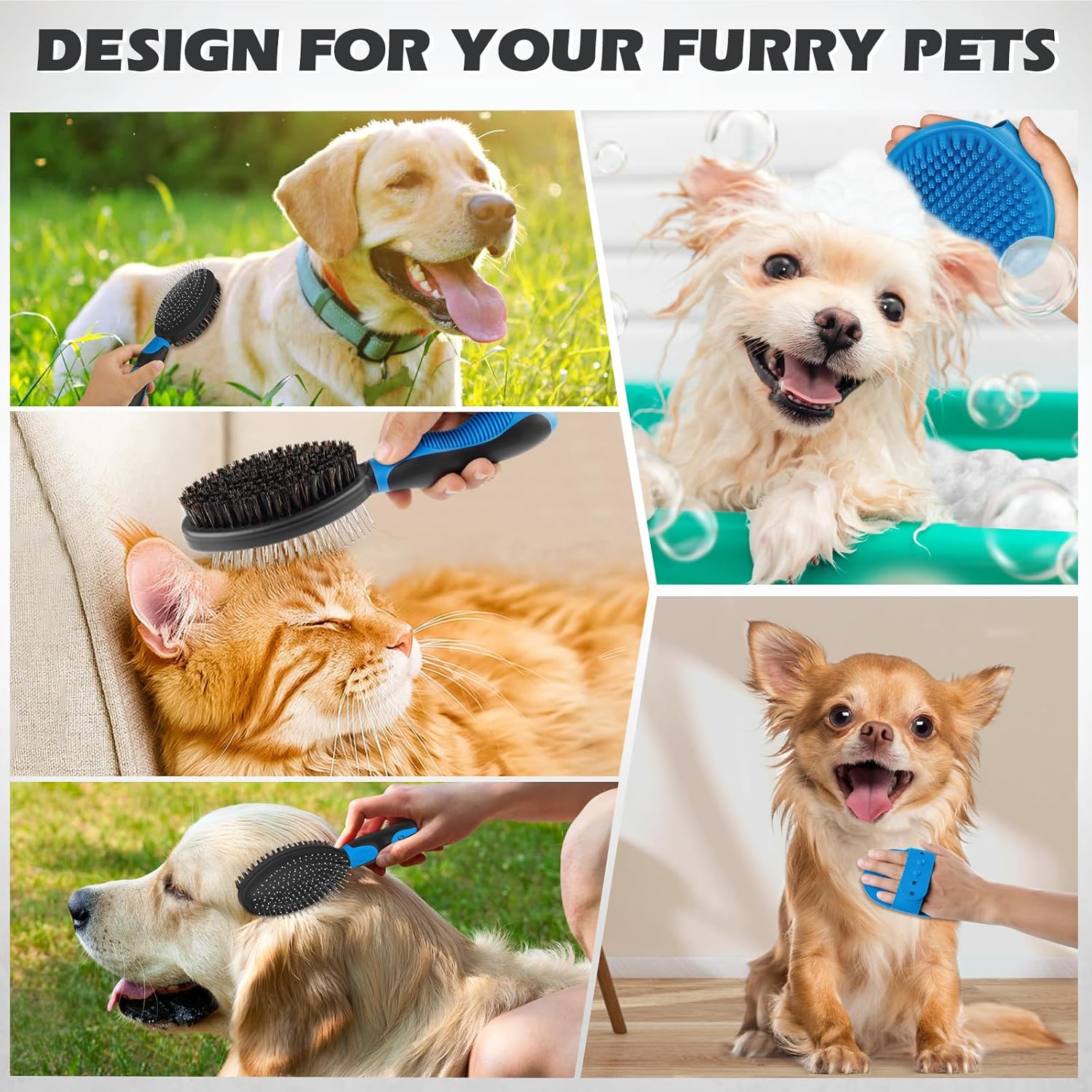 2PCS Dog Grooming Tools - Double-Sided Bath Brush for Shedding and Bathing, Suitable for Short/Long Haired Dogs, Premium Pet Supplies (Black Blue) · v2