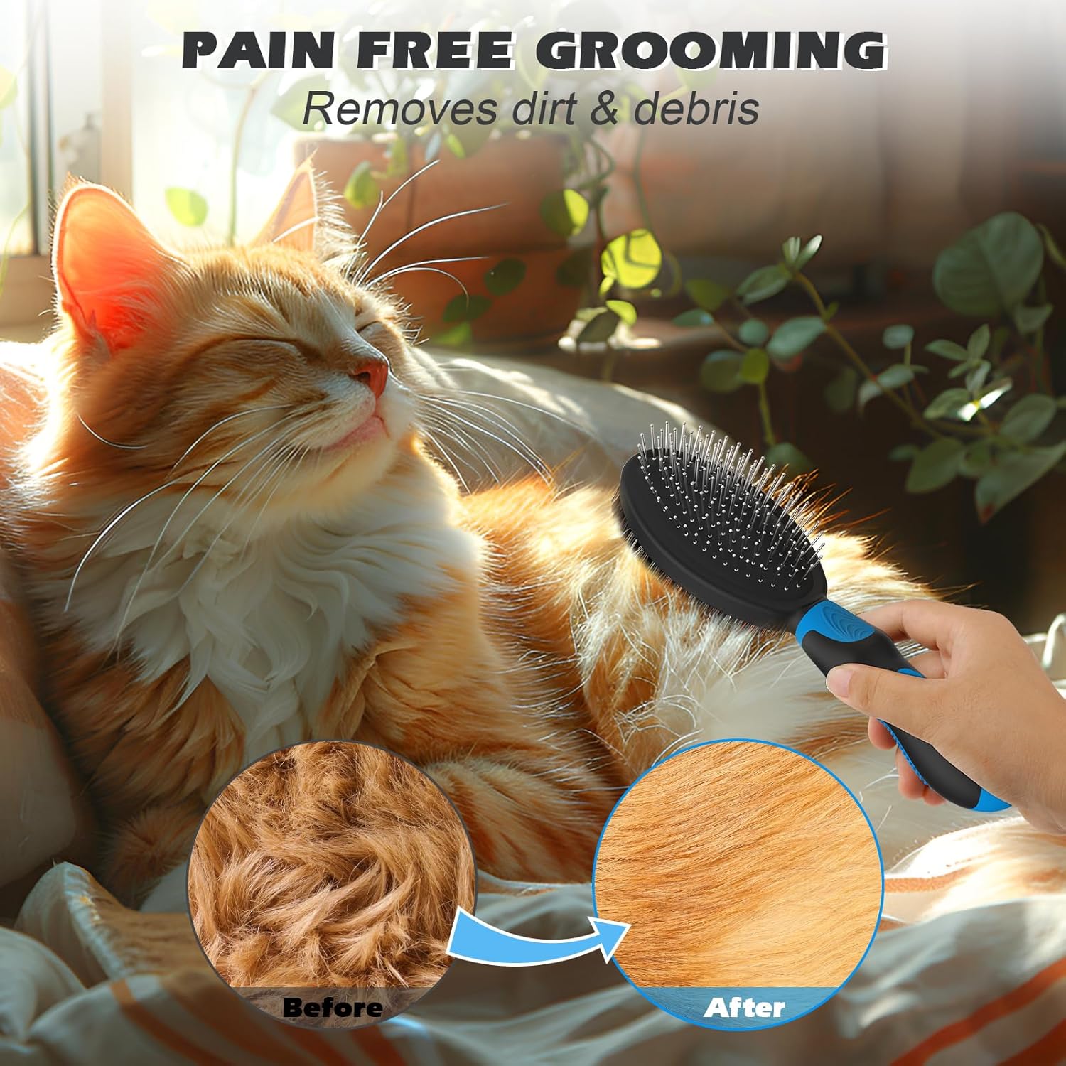 2PCS Dog Grooming Tools - Double-Sided Bath Brush for Shedding and Bathing, Suitable for Short/Long Haired Dogs, Premium Pet Supplies (Black Blue) · v2