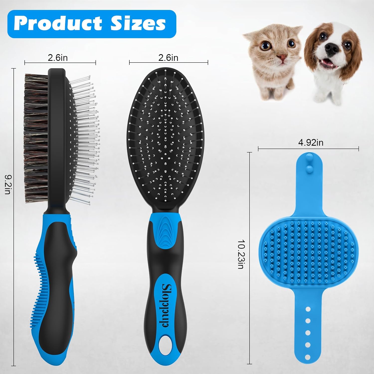 2PCS Dog Grooming Tools - Double-Sided Bath Brush for Shedding and Bathing, Suitable for Short/Long Haired Dogs, Premium Pet Supplies (Black Blue) · v2