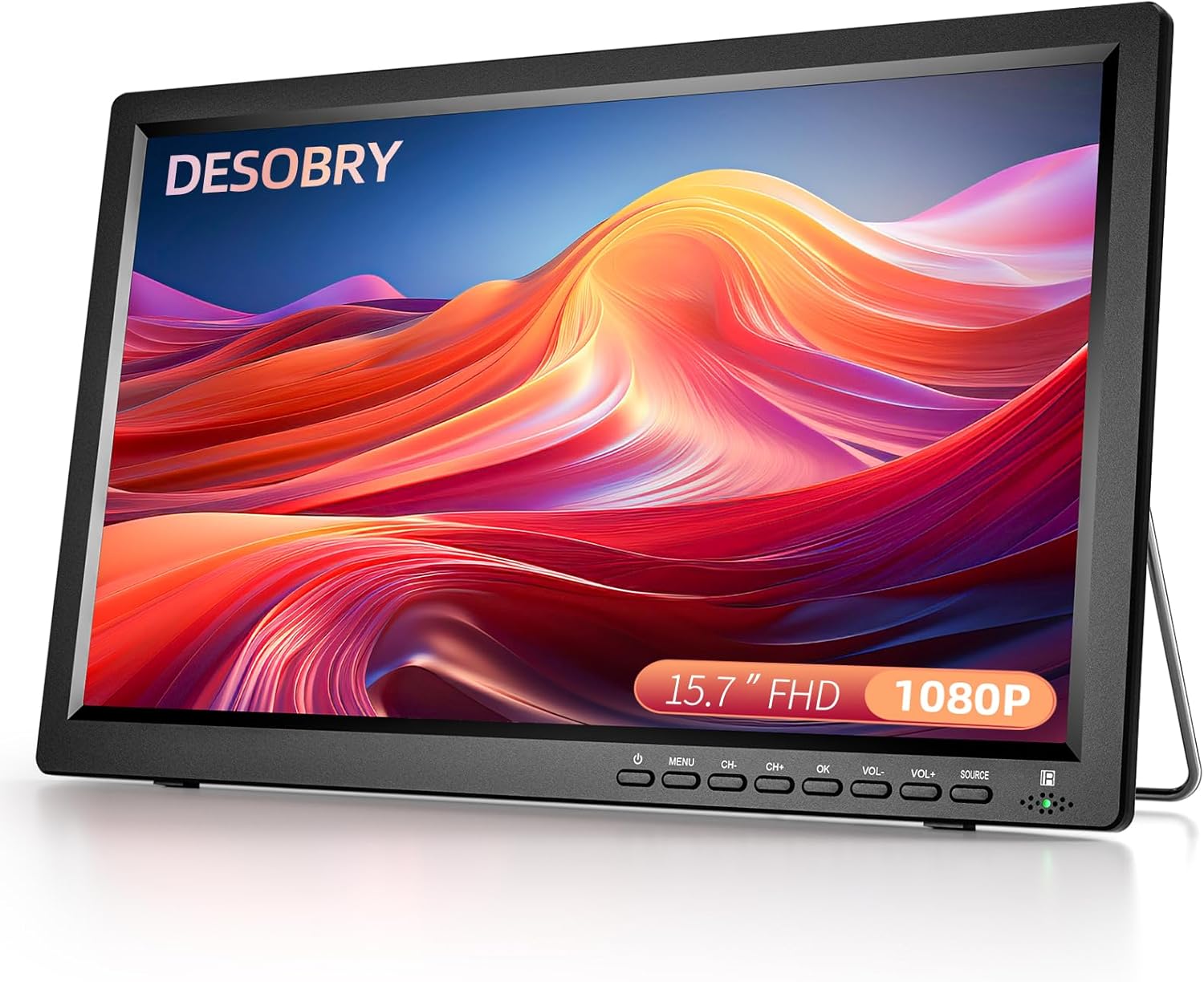 Desobry 15.7 inch Portable TV with Antenna, Portable Small TV with ATSC Tuner, Rechargeable Battery Operated Mini TV LCD Monitor 1080P,Built-in TV Stand,HDMI Input,USB,AV in,Supports Camping,Kitchen
