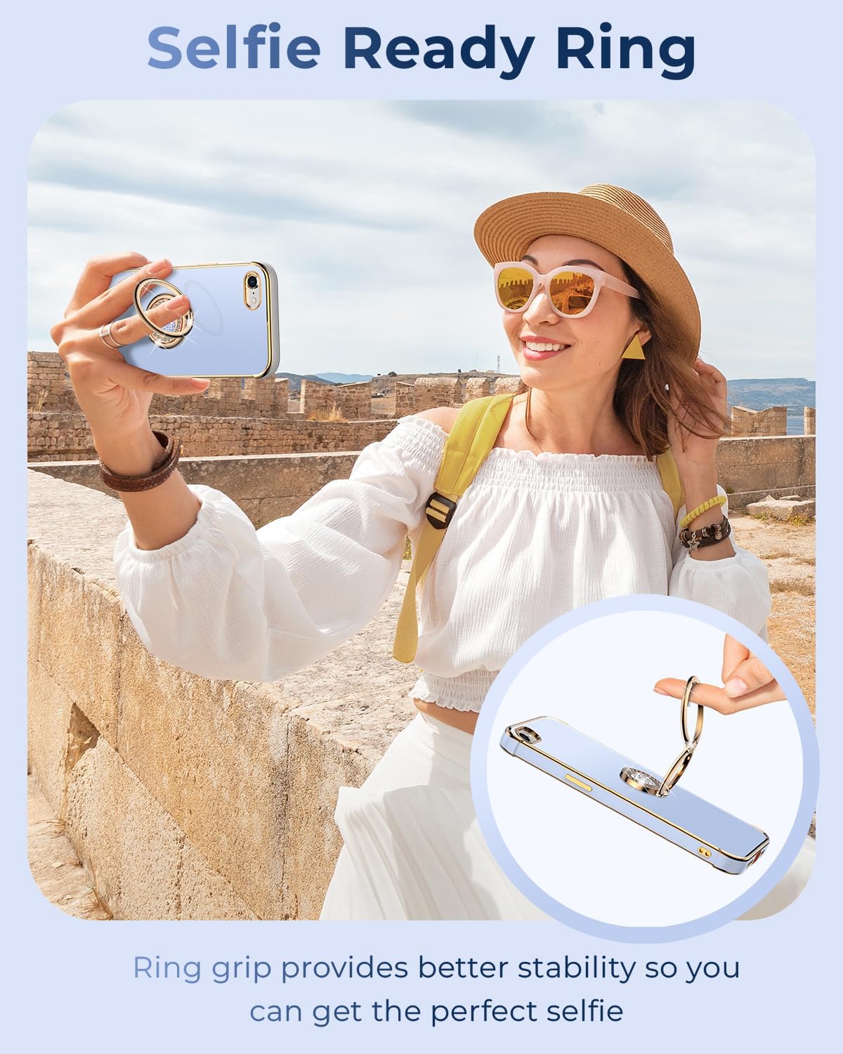 XYZ for iPhone SE 2022 [3rd Gen], SE 2020 [2nd Gen], iPhone 8 Case, iPhone 7 Phone Case with Double Ring Kickstand, Women Girl Cute Love-Heart Luxury Bling Protective Case for iPhone 7/8/SE, Blue