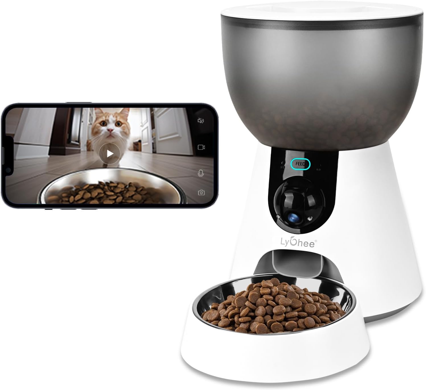 Mangeoire automatique pour chats Litchee avec caméra, mangeoire WiFi 5G pour animaux de compagnie, vidéo HD 1304P avec vision nocturne, audio bidirectionnelle, contrôle intelligent par application compatible avec Alexa, distributeur de nourriture sèche 4 L pour chats et petits chiens