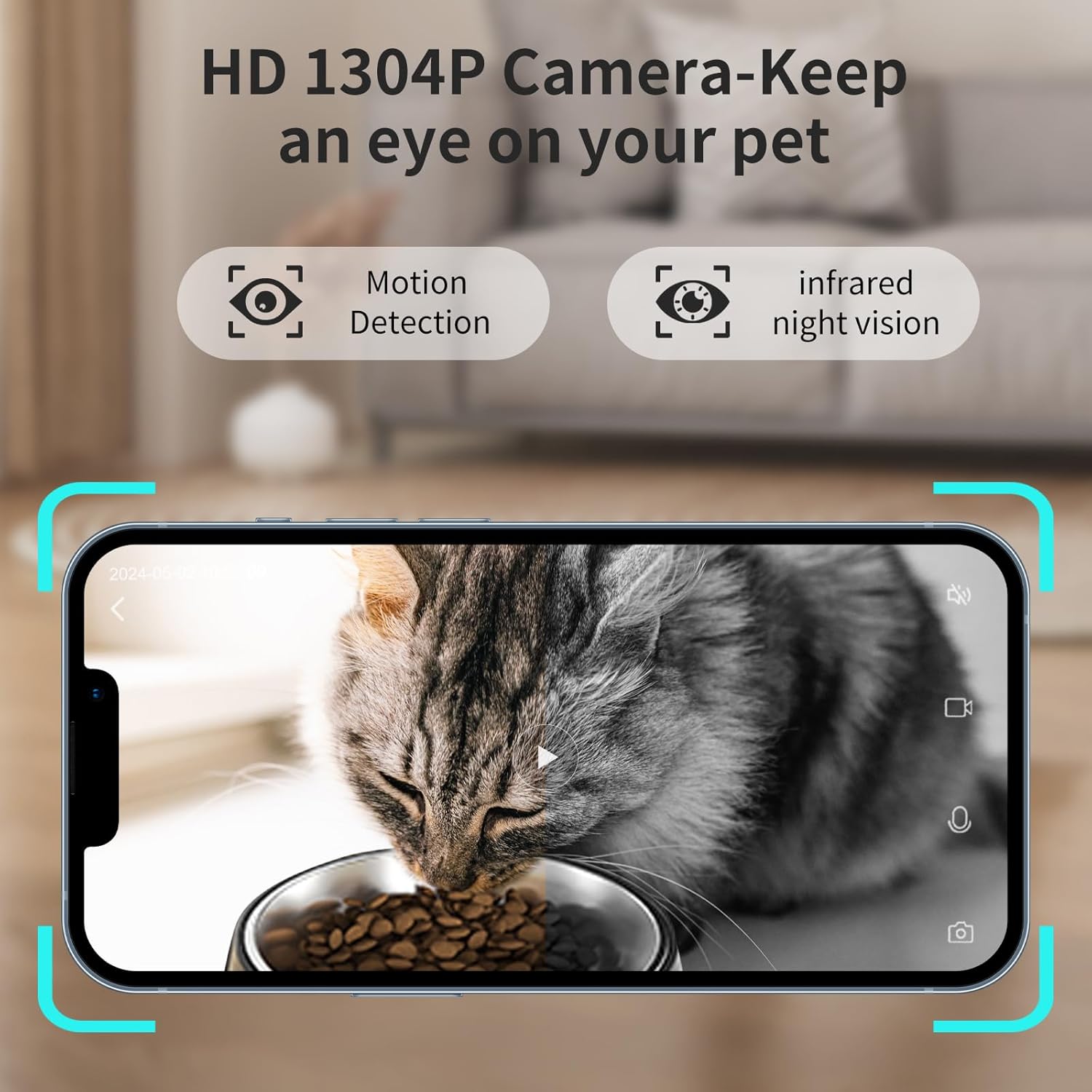 Mangeoire automatique pour chats Litchee avec caméra, mangeoire WiFi 5G pour animaux de compagnie, vidéo HD 1304P avec vision nocturne, audio bidirectionnelle, contrôle intelligent par application compatible avec Alexa, distributeur de nourriture sèche 4 L pour chats et petits chiens