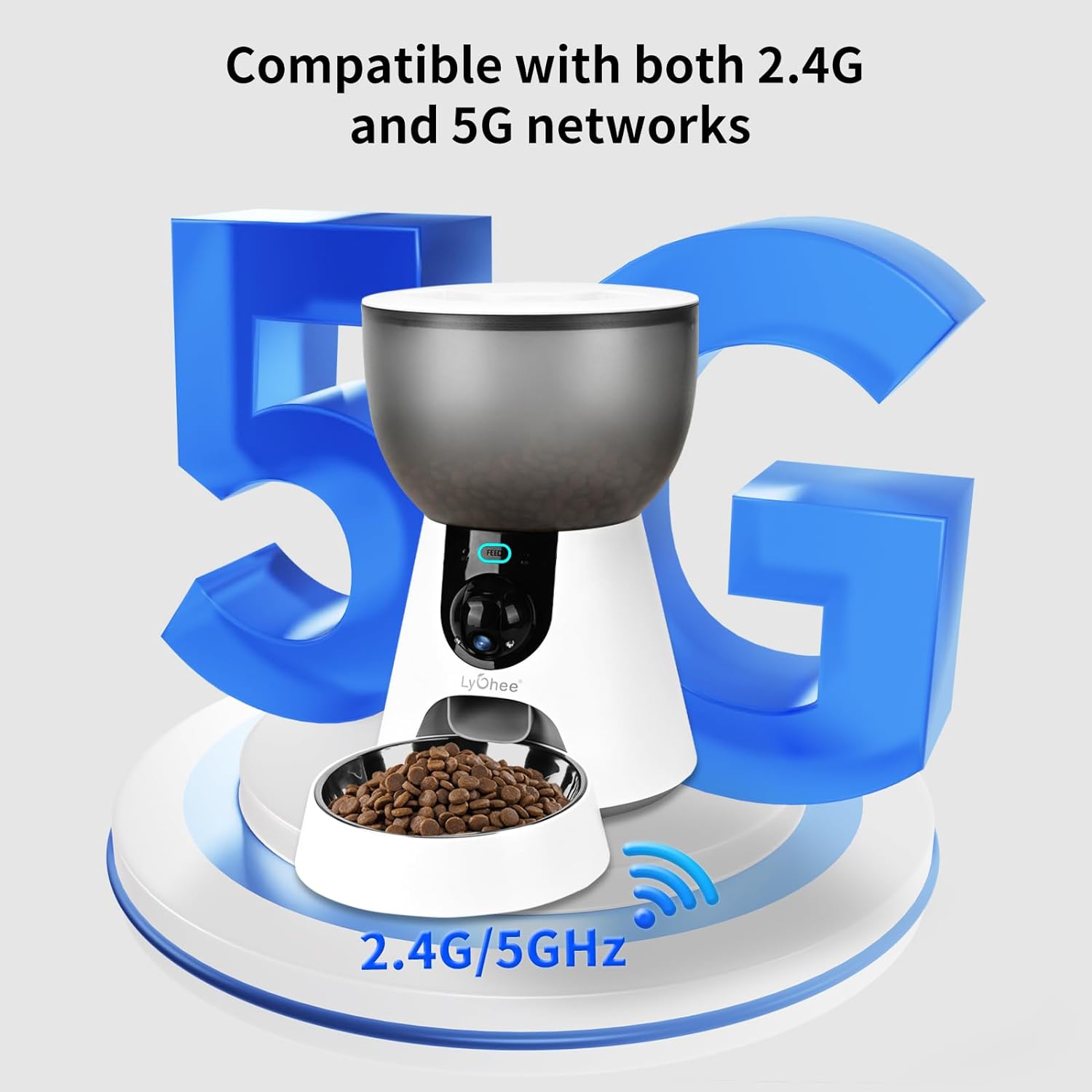 Mangeoire automatique pour chats Litchee avec caméra, mangeoire WiFi 5G pour animaux de compagnie, vidéo HD 1304P avec vision nocturne, audio bidirectionnelle, contrôle intelligent par application compatible avec Alexa, distributeur de nourriture sèche 4 L pour chats et petits chiens